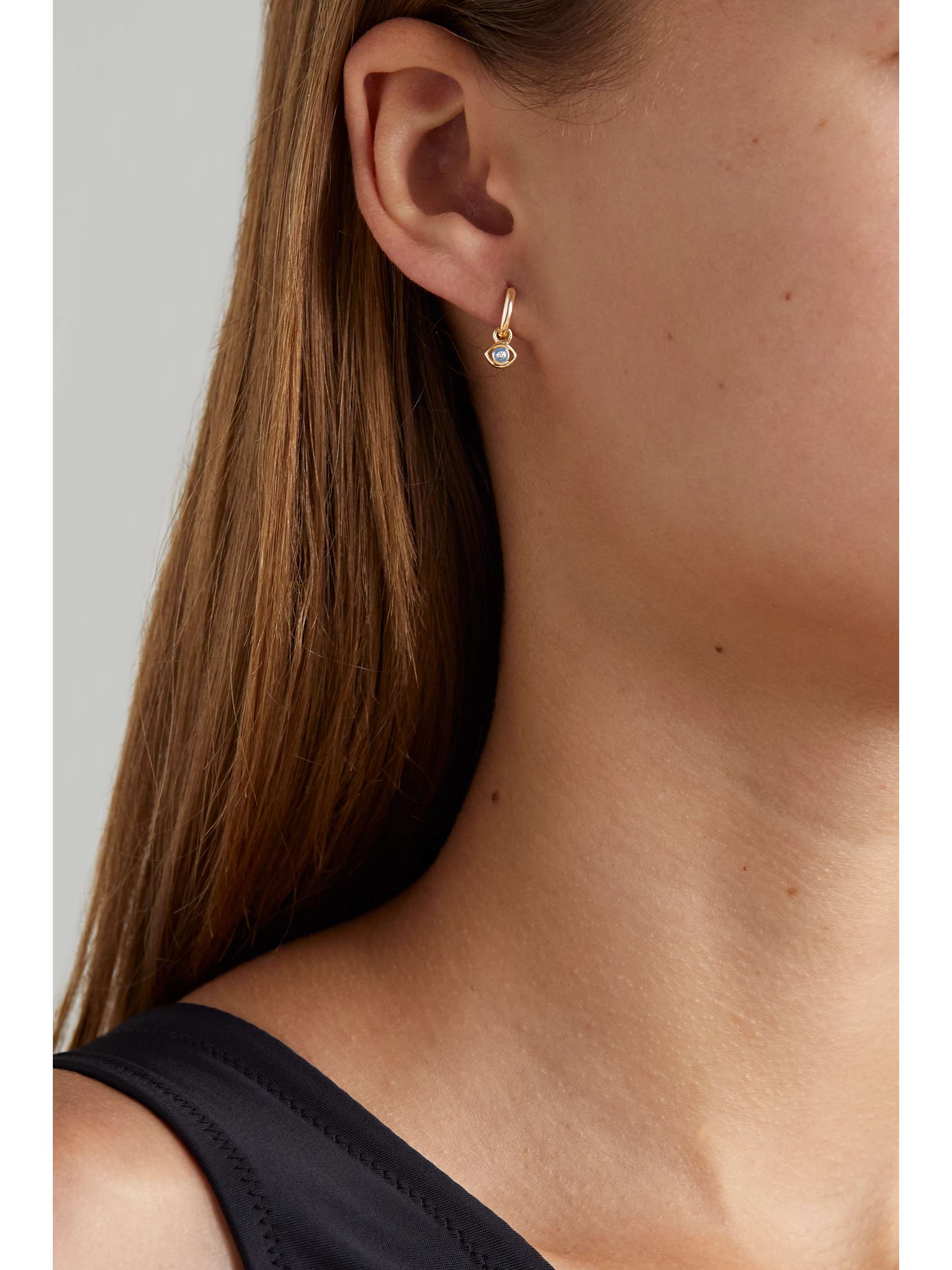 ALISON LOU Pear Cocktail 14-karat gold, topaz and enamel single hoop earring