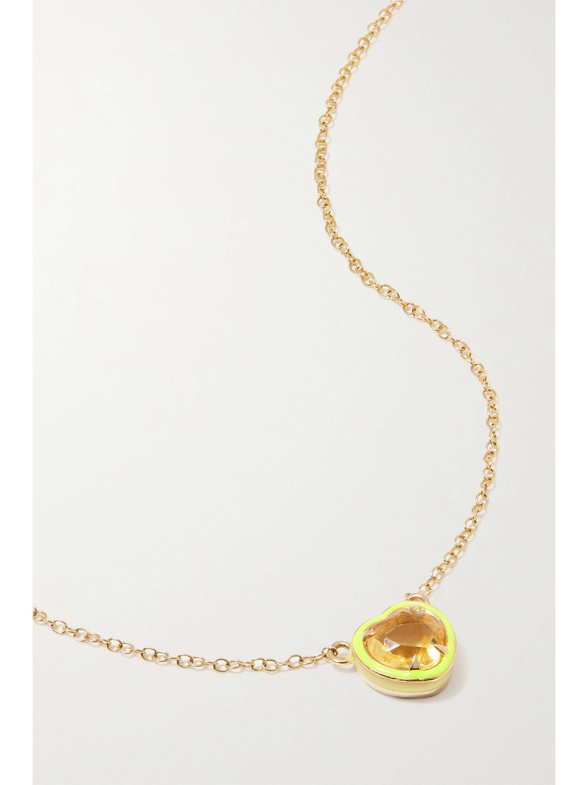 ALISON LOU Heart 14-karat gold and enamel citrine necklace