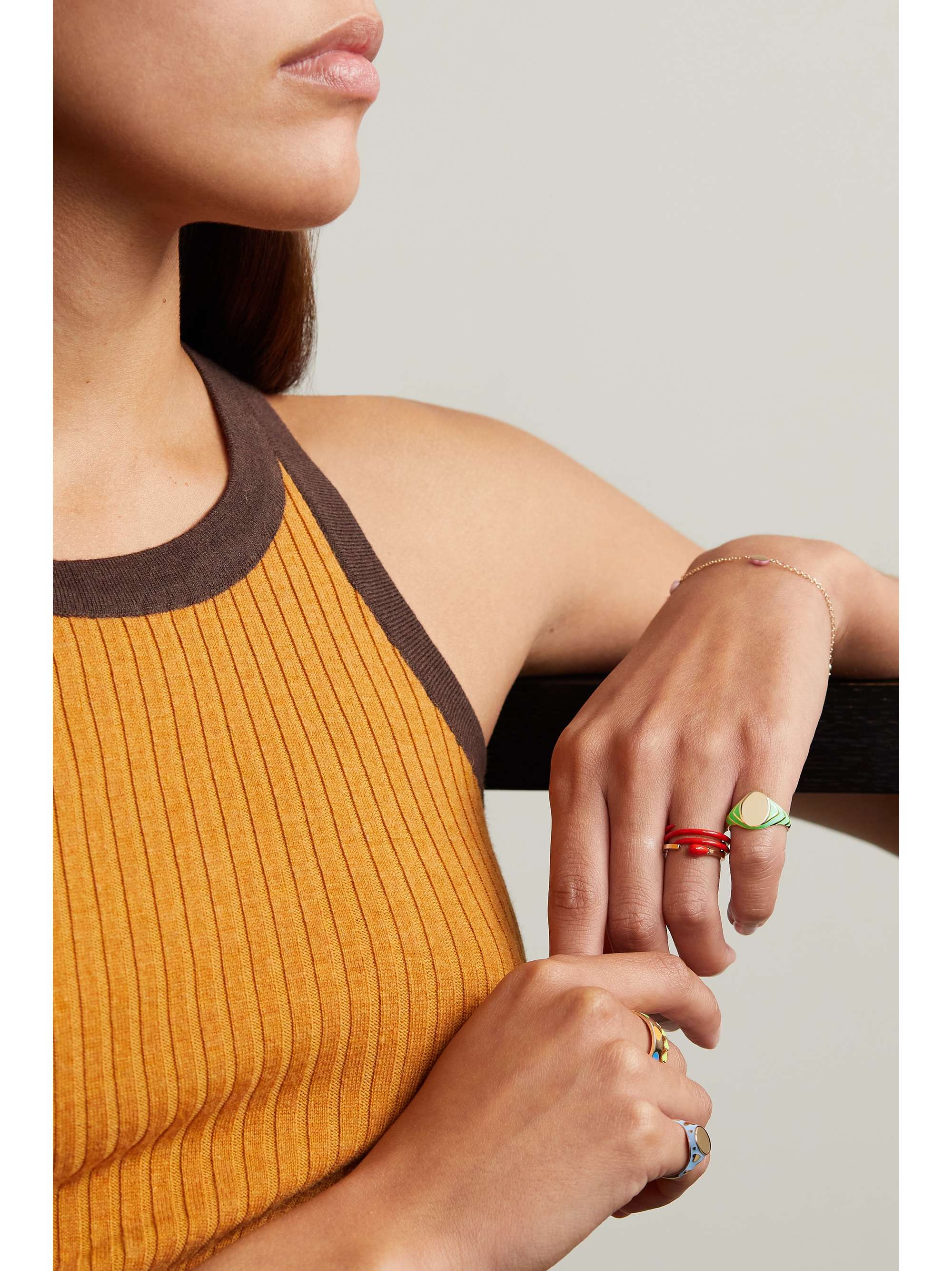 ALISON LOU Stripe 14-karat gold and enamel ring