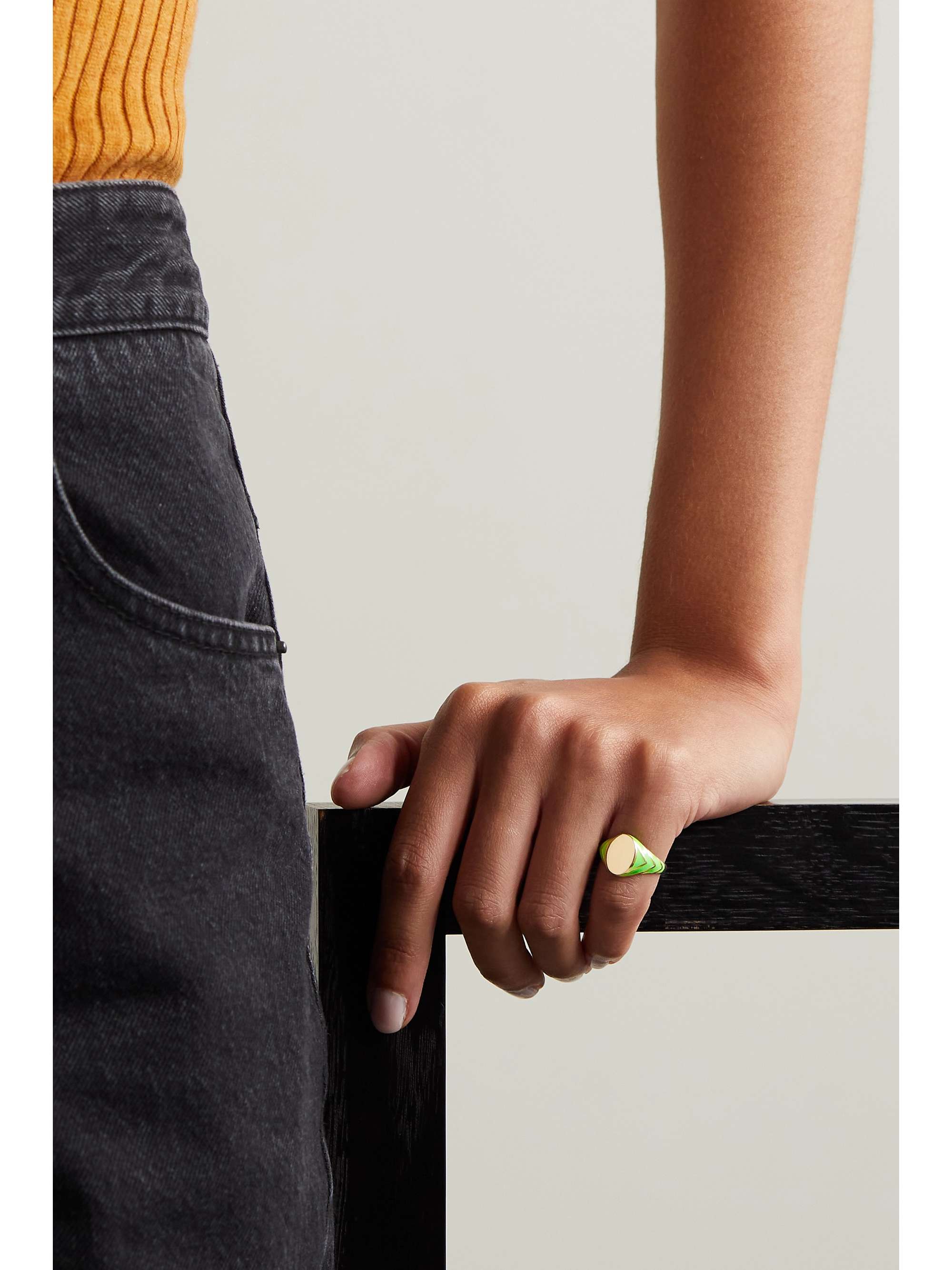 ALISON LOU Stripe 14-karat gold and enamel ring