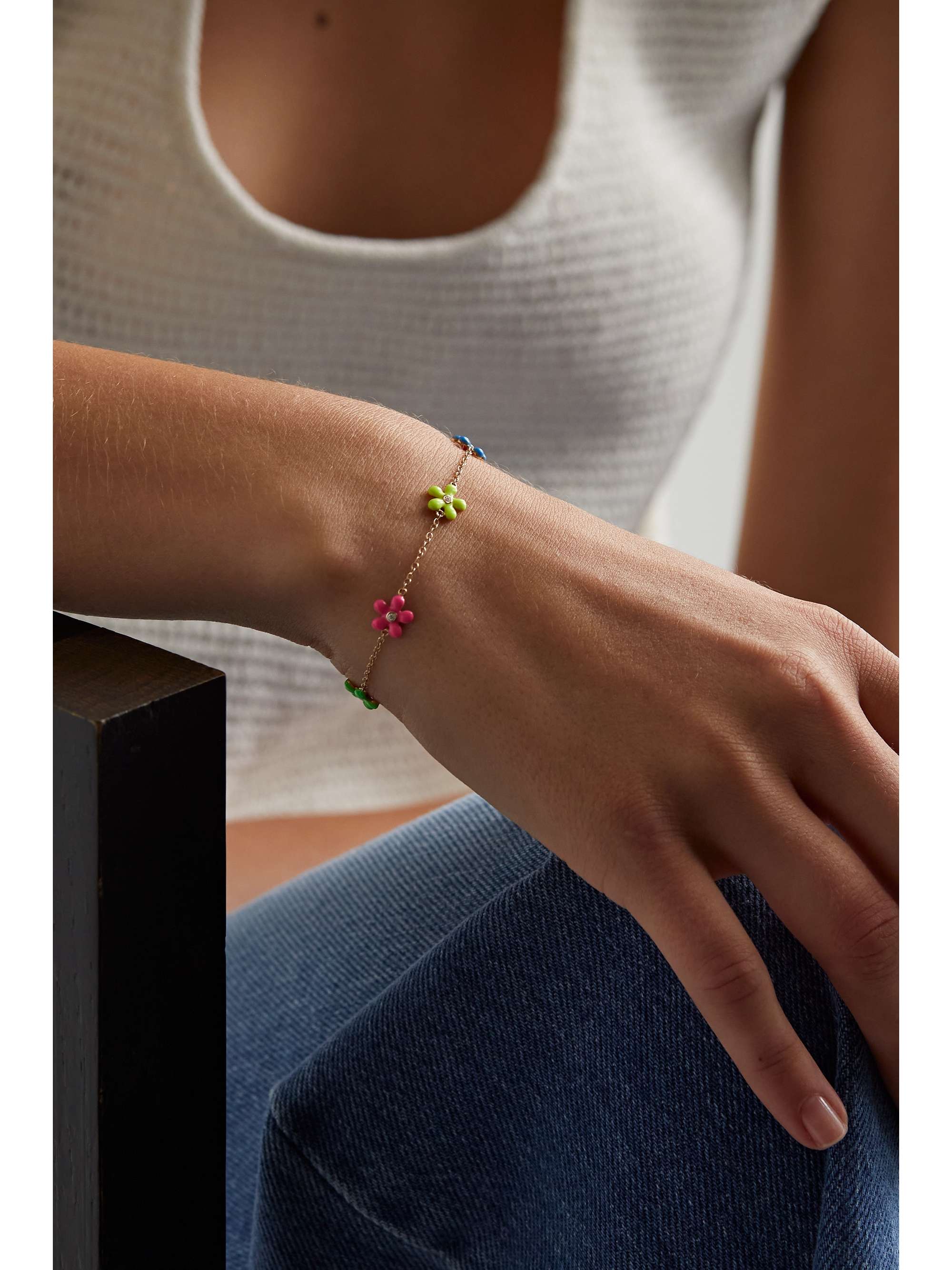 ALISON LOU Wildflower By The Yard 14-karat gold, diamond and enamel bracelet