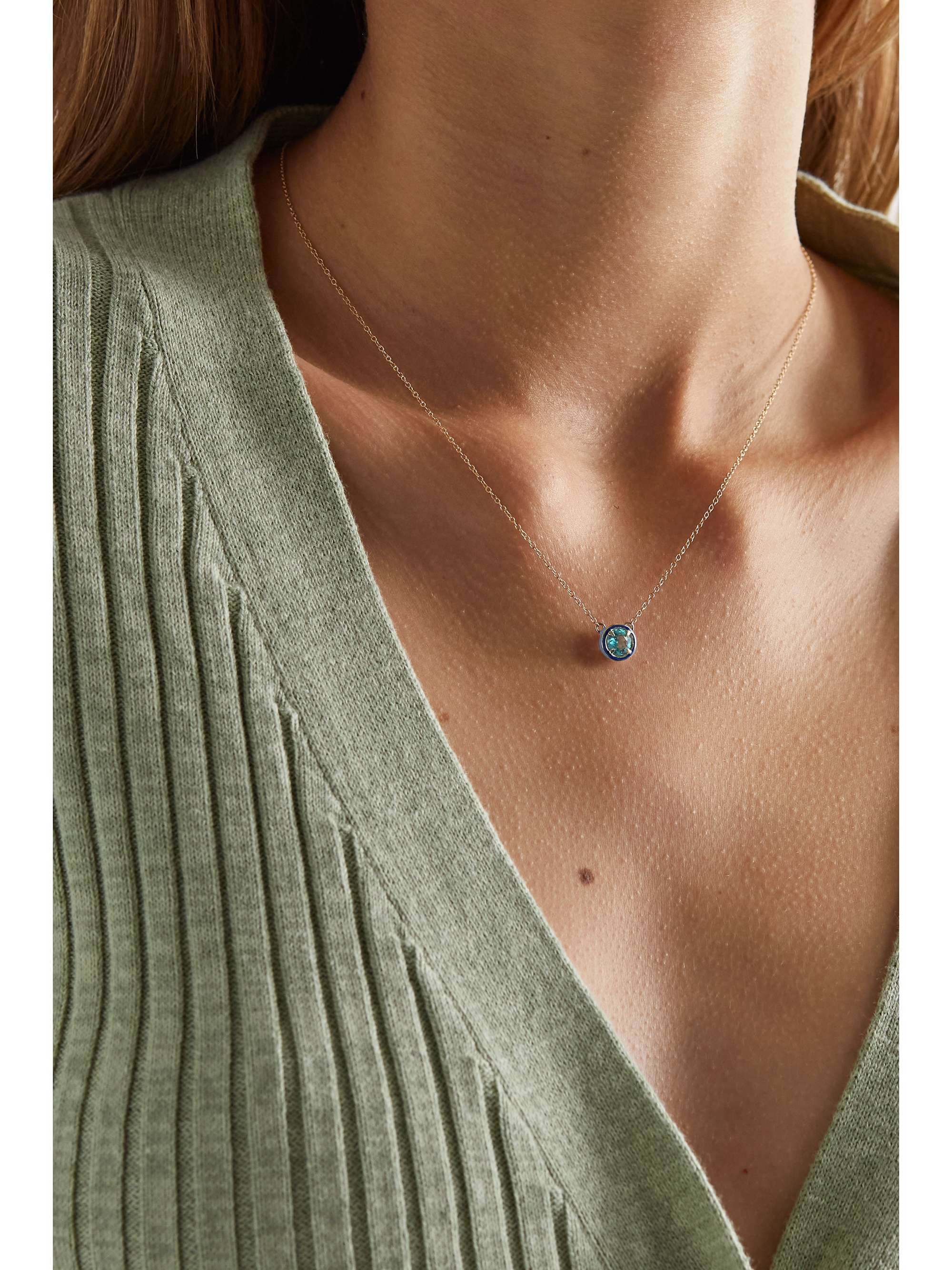 ALISON LOU Heart 14-karat gold, topaz and enamel necklace