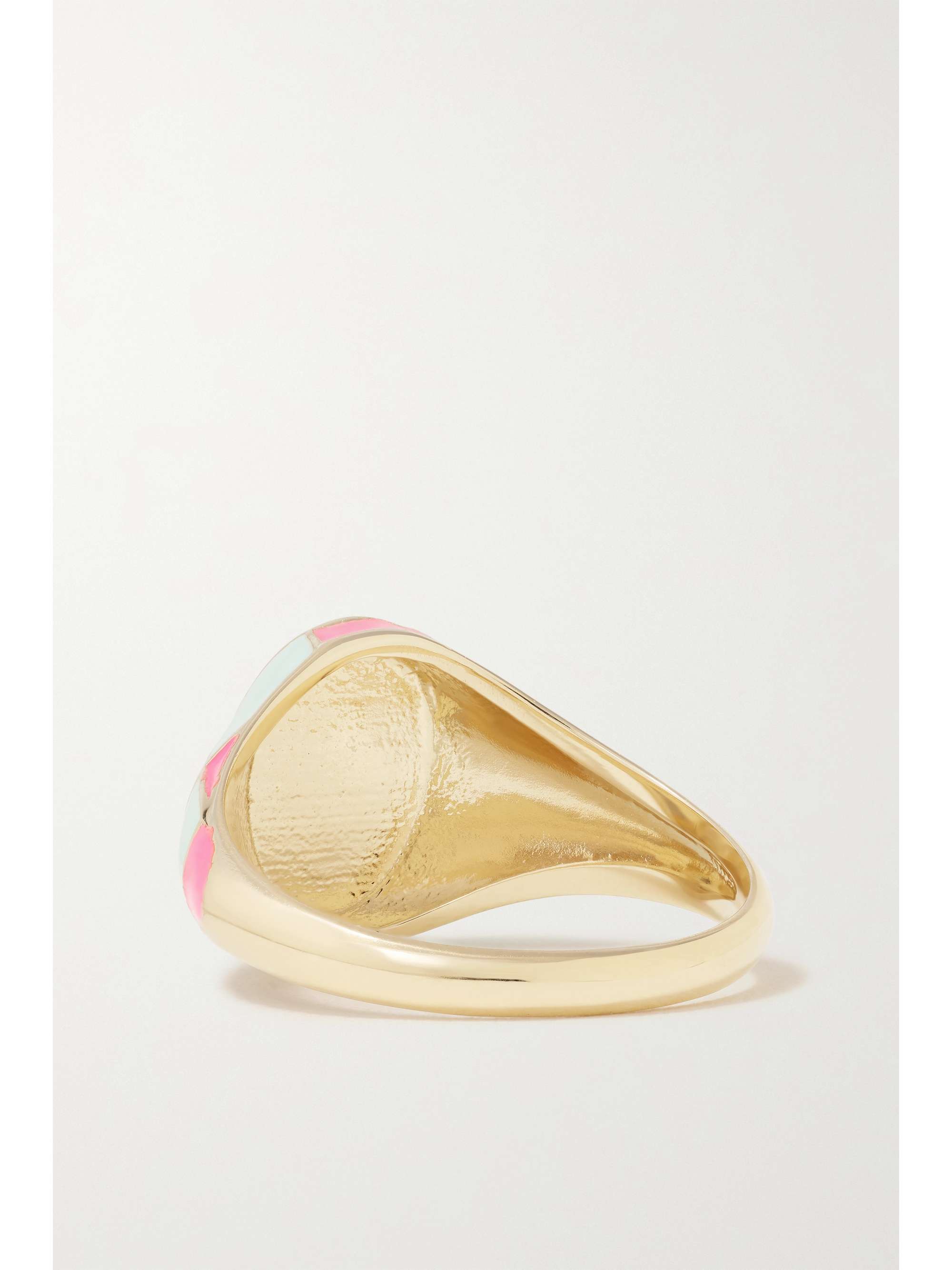 ALISON LOU Checker 14-karat gold and enamel ring