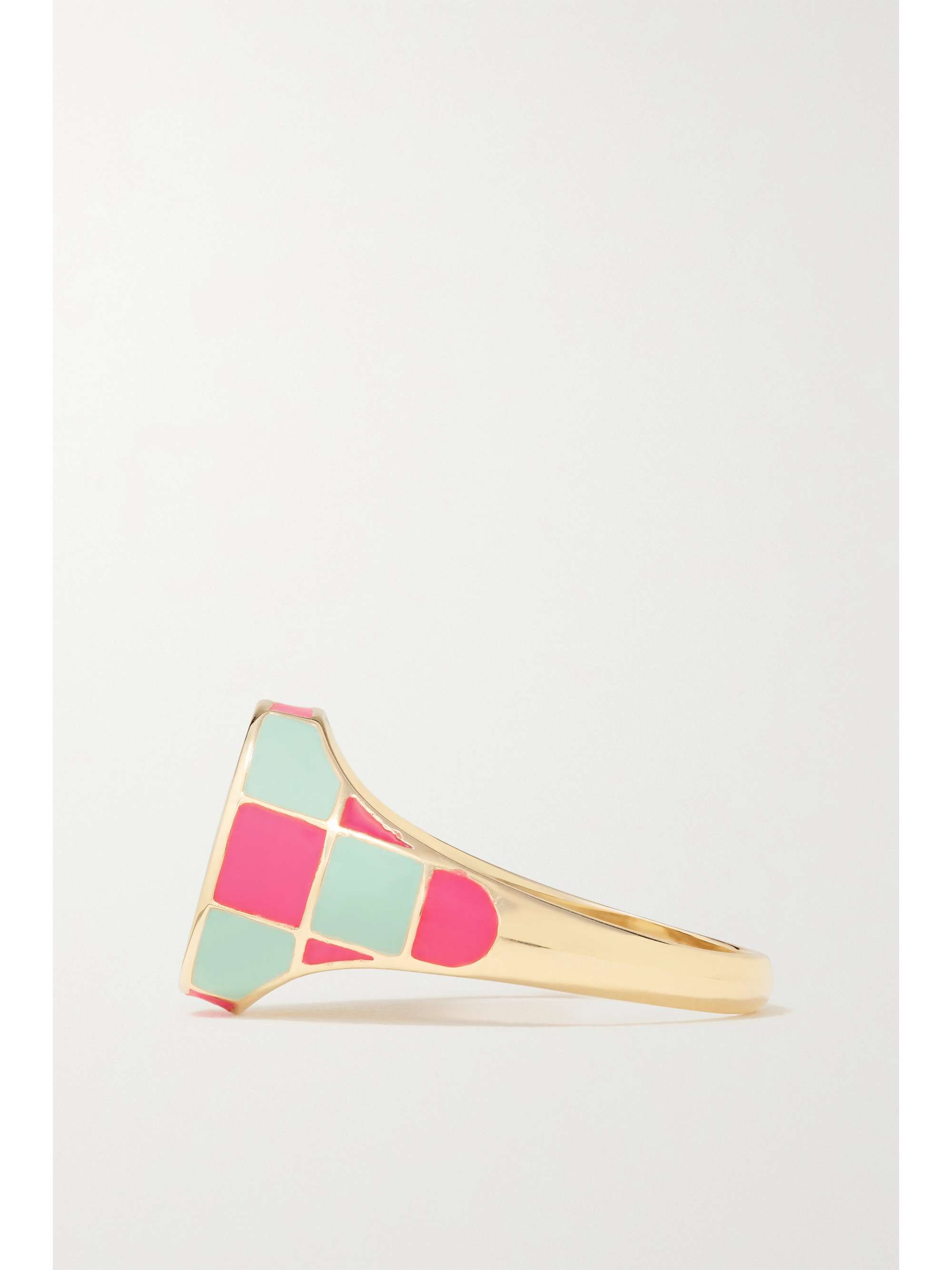 ALISON LOU Checker 14-karat gold and enamel ring