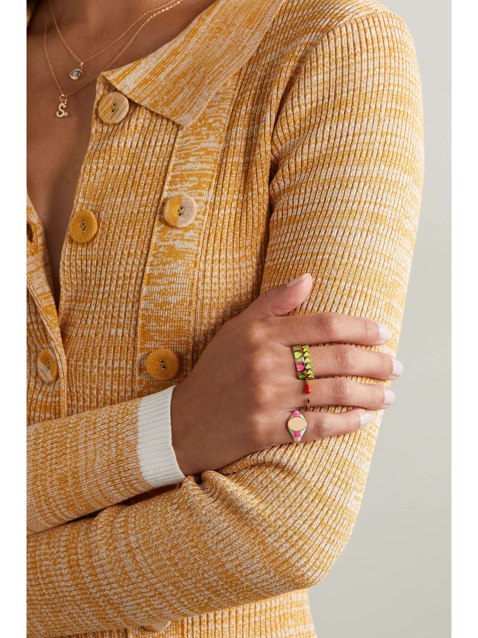 ALISON LOU Checker 14-karat gold and enamel ring