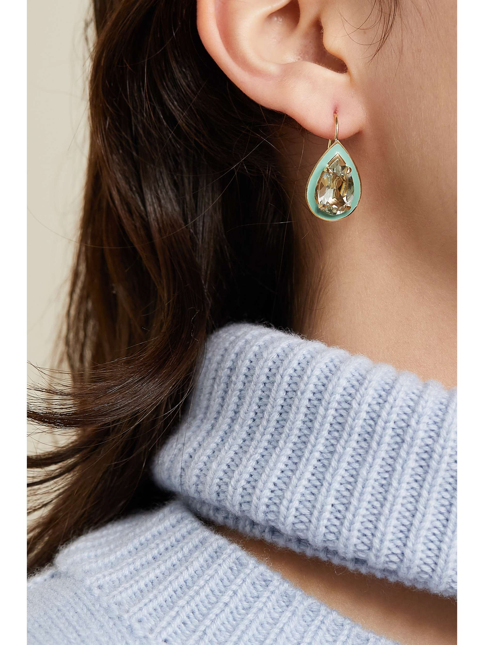ALISON LOU 14-karat gold and enamel amethyst earrings