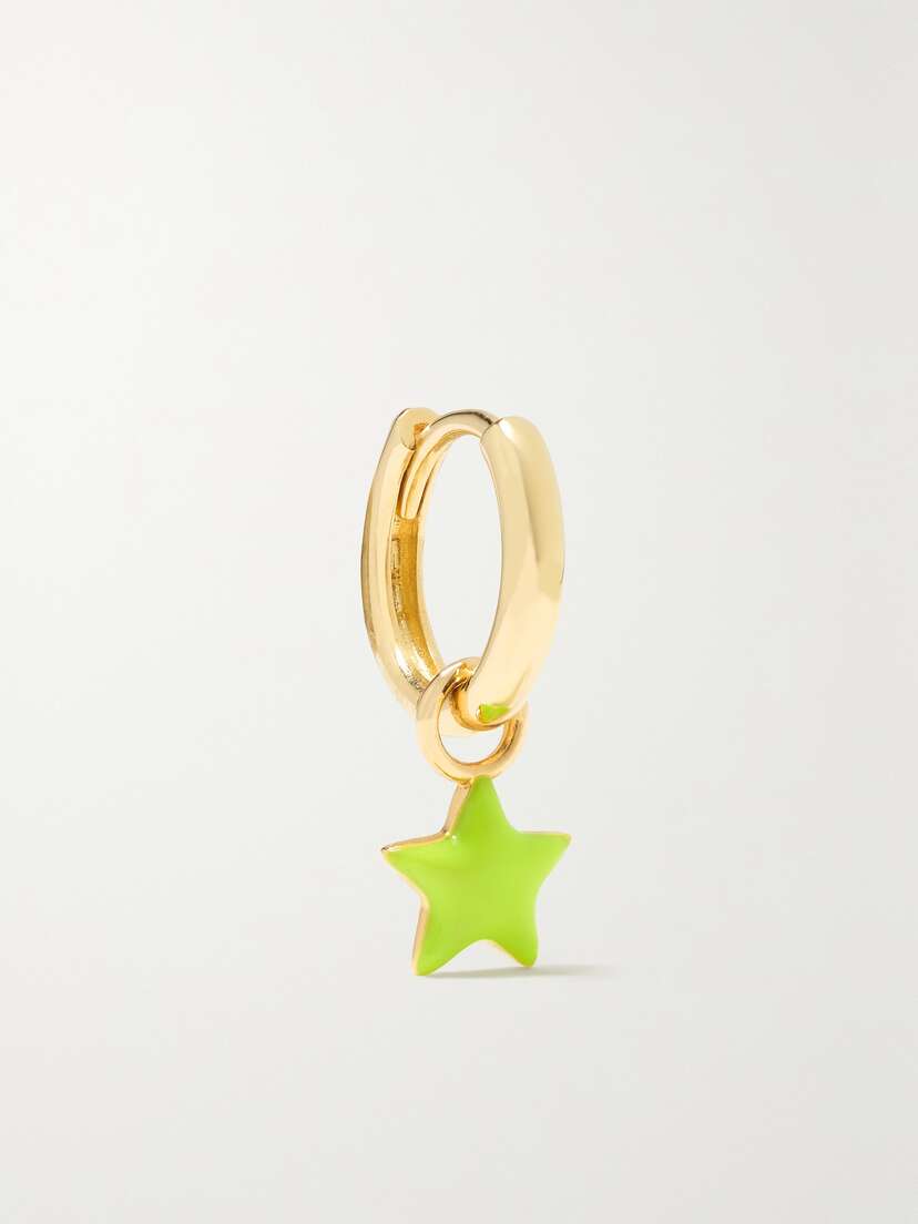 Alison Lou Tiny Star Huggy 14-karat Gold And Enamel Single Hoop Earring