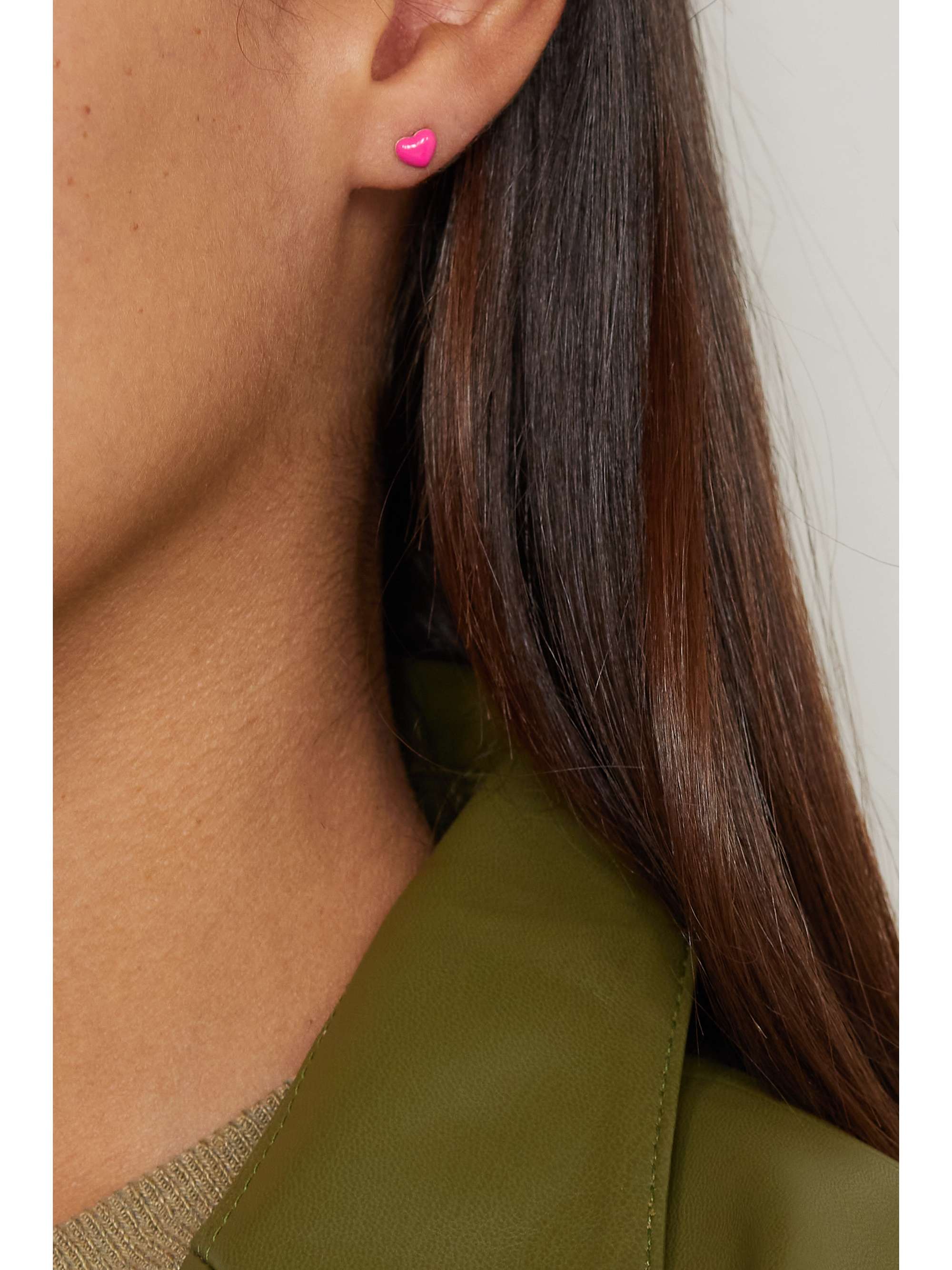 ALISON LOU Mini Puffy Heart 14-karat gold and enamel single earring