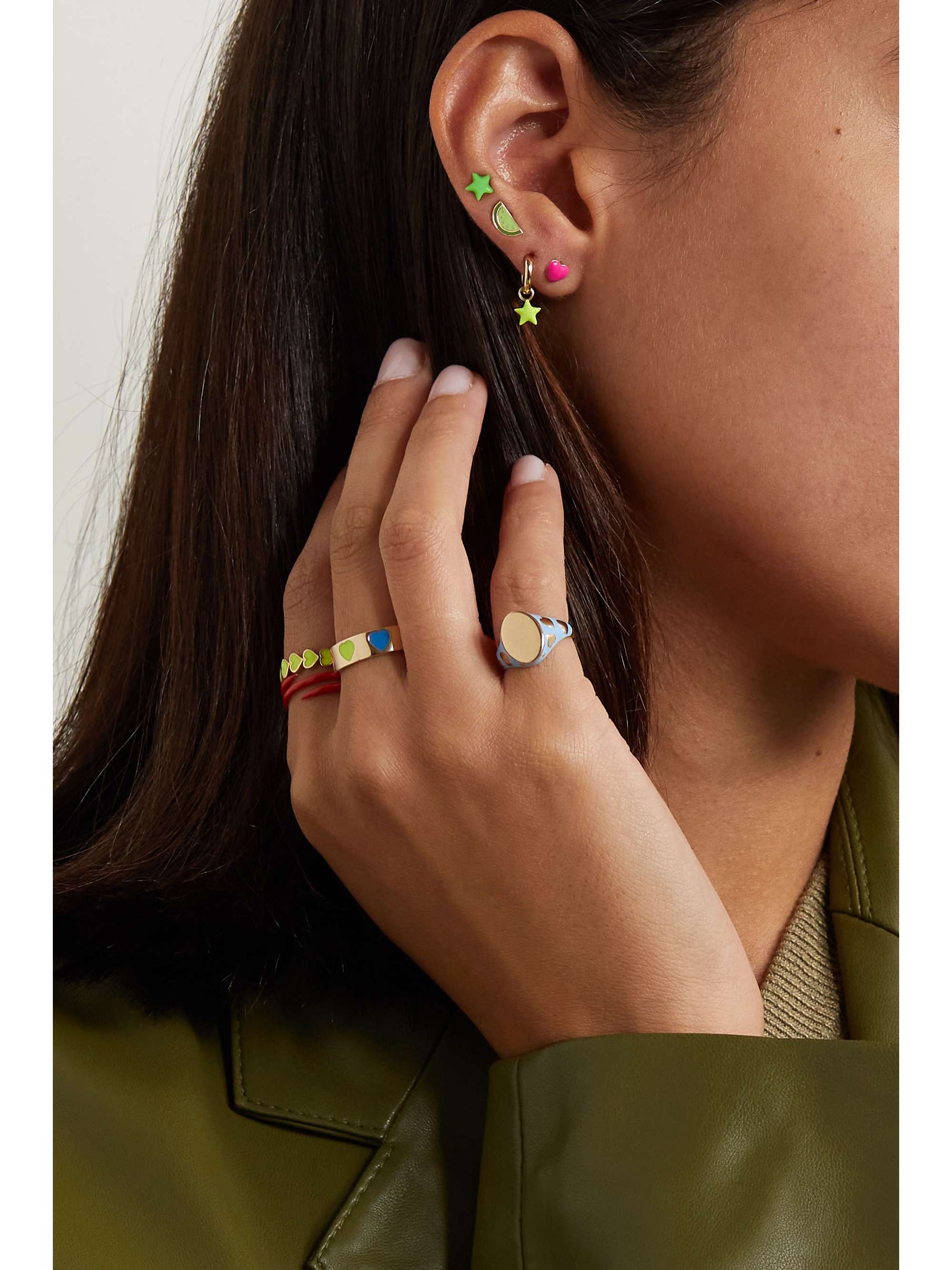 ALISON LOU Mini Puffy Heart 14-karat gold and enamel single earring