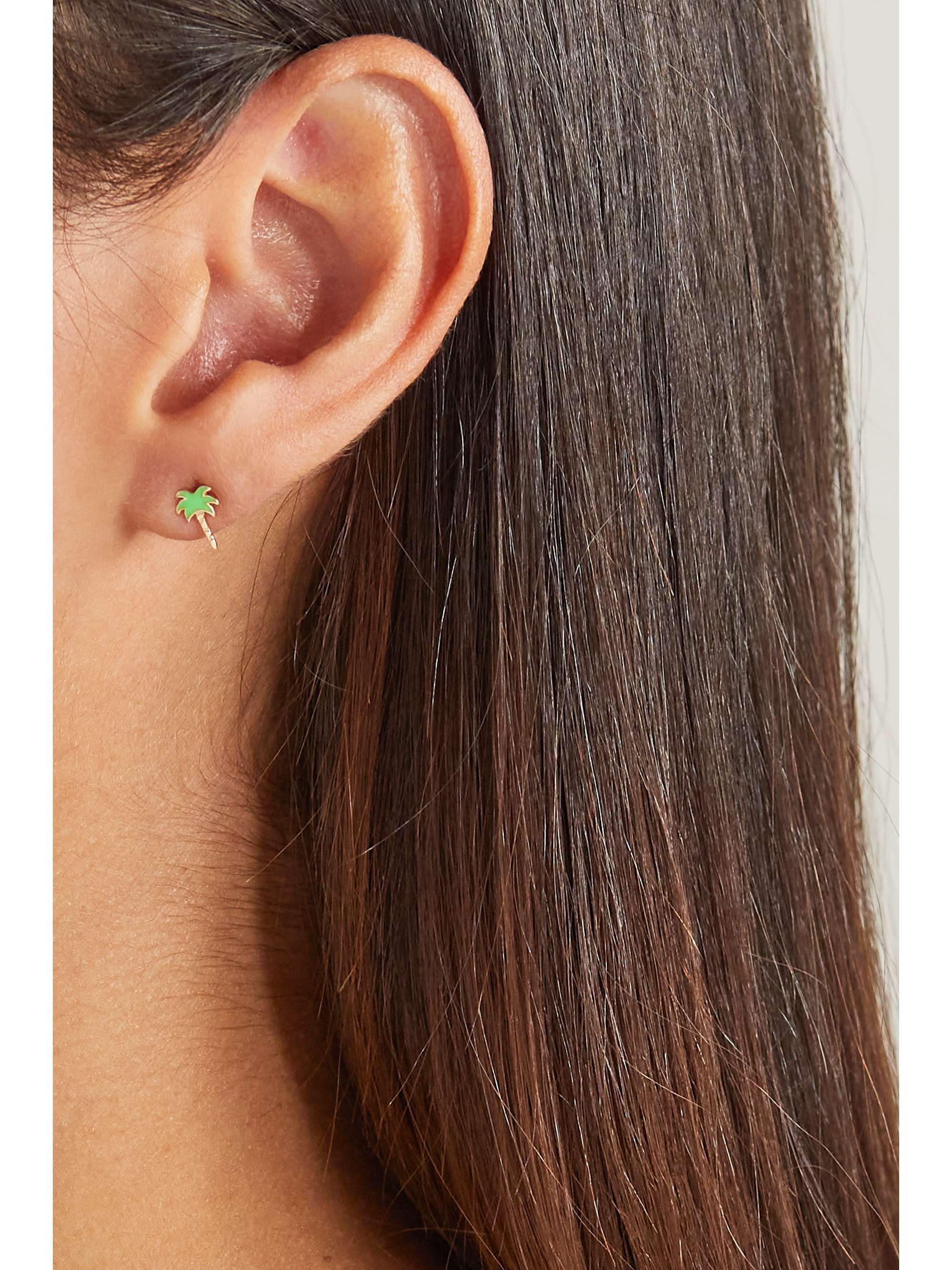 ALISON LOU Boucle d'oreille unique en or 14 carats (585/1000) et émail Palm Tree
