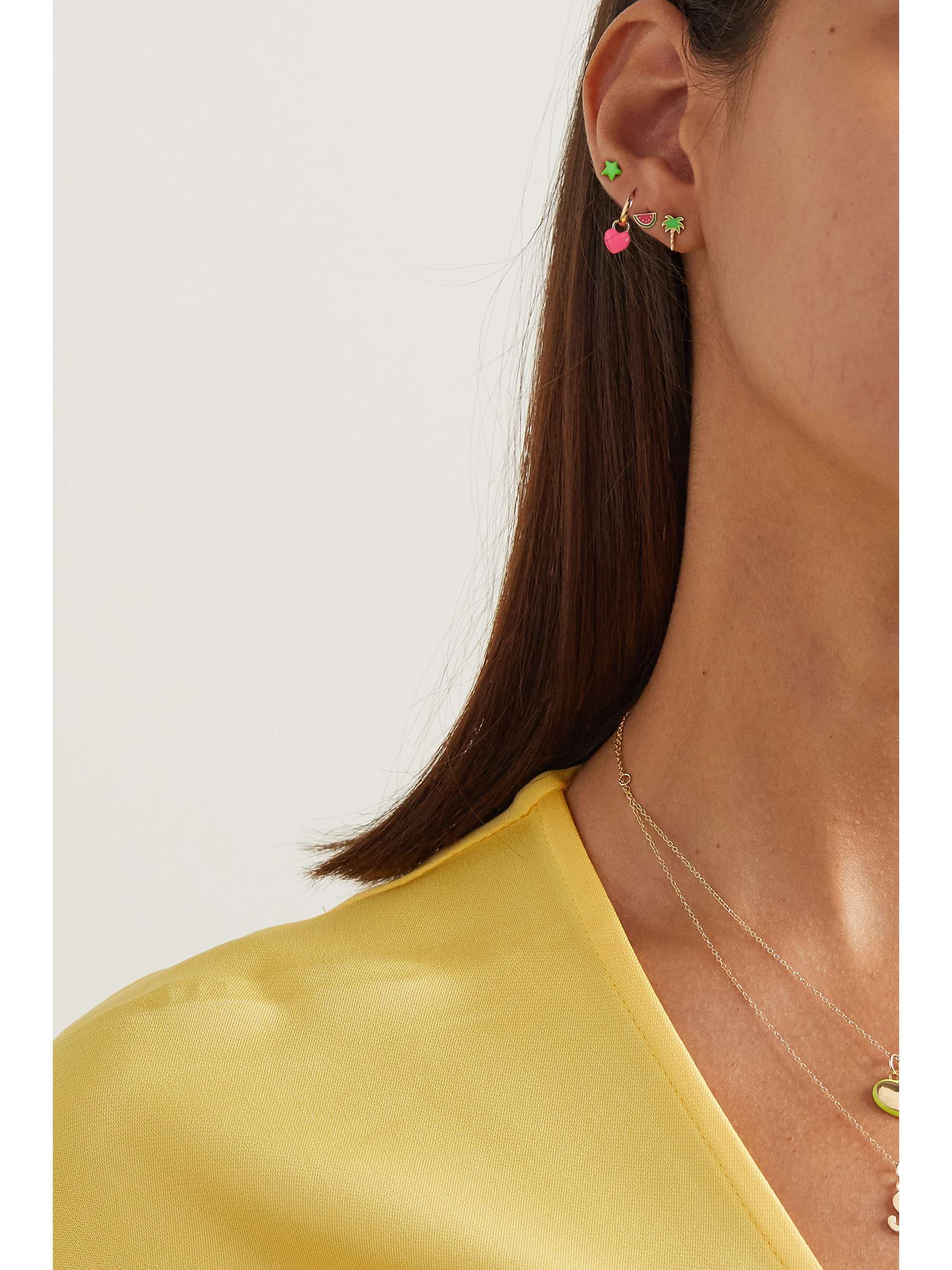 ALISON LOU Boucle d'oreille unique en or 14 carats (585/1000) et émail Palm Tree