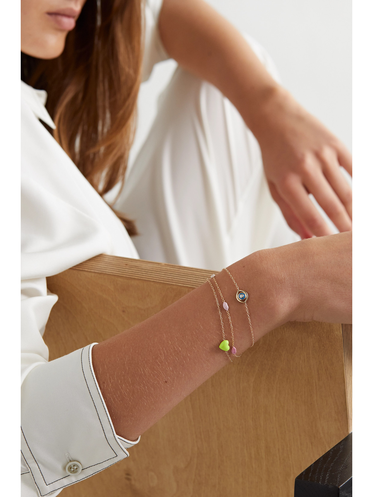 Alison Lou Evil Eye 14-karat Gold, Enamel And Diamond Bracelet In Gold