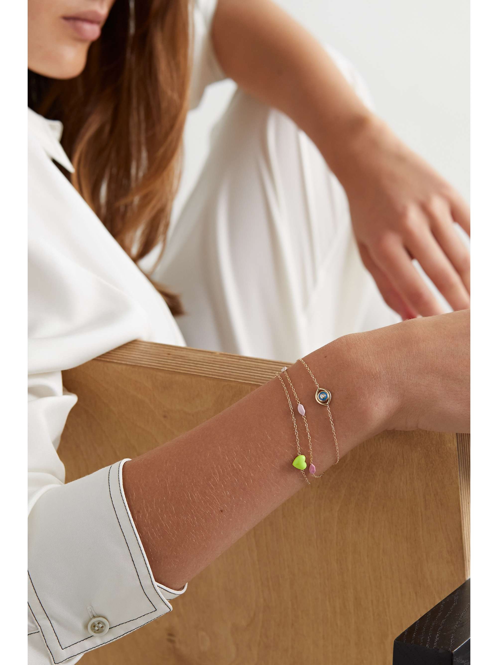 ALISON LOU Evil Eye 14-karat gold, enamel and diamond bracelet