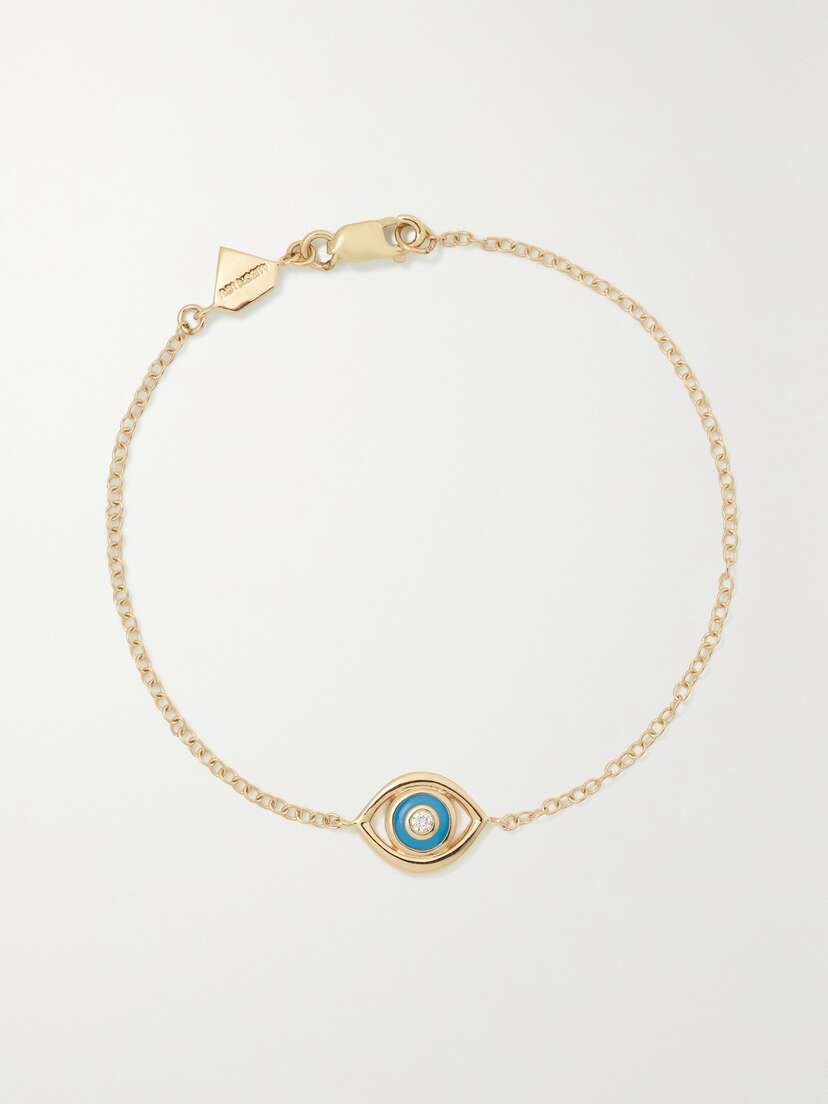 Alison Lou Evil Eye 14-karat Gold, Enamel And Diamond Bracelet