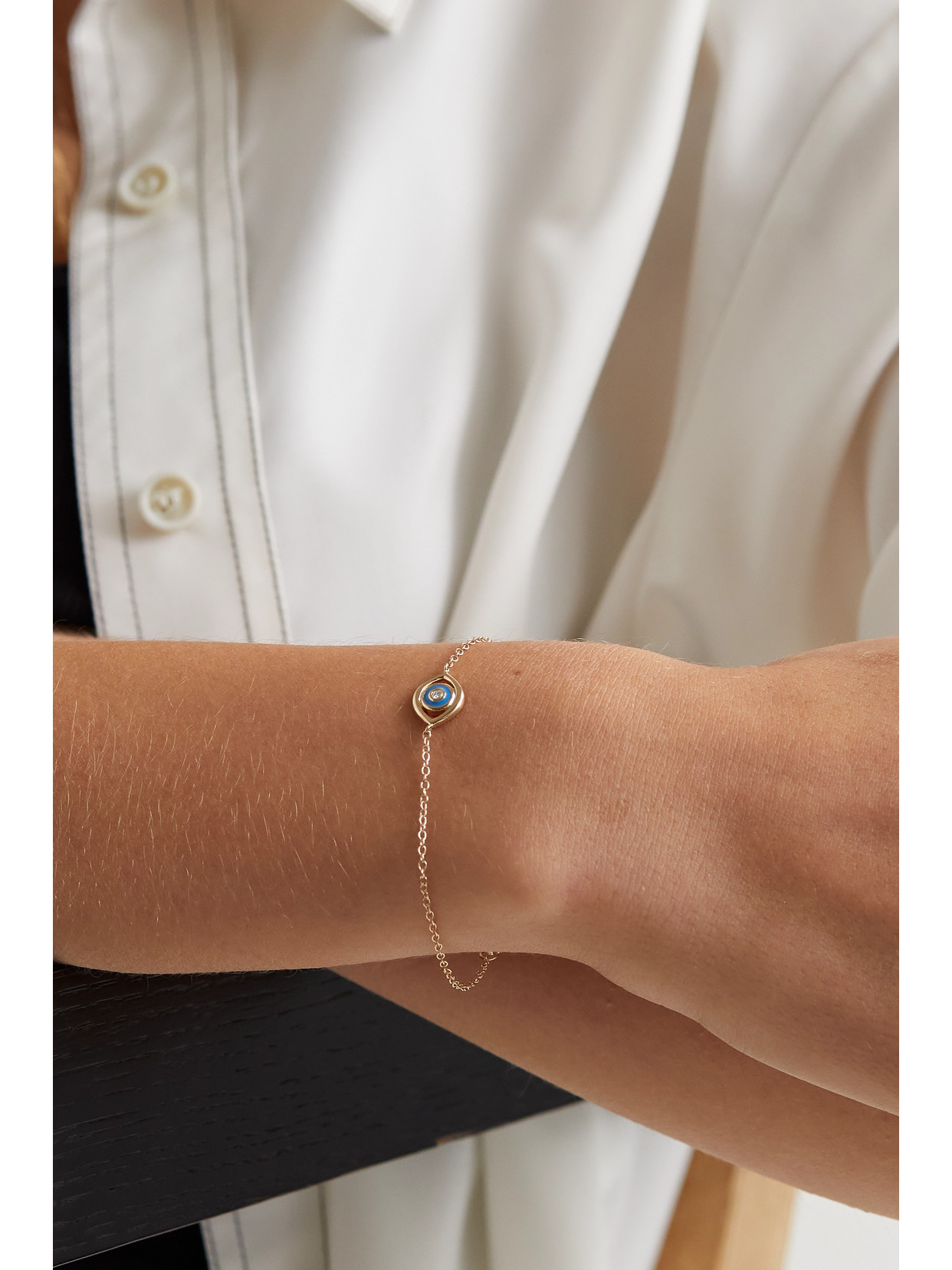 Alison Lou Evil Eye 14-karat Gold, Enamel And Diamond Bracelet In Gold