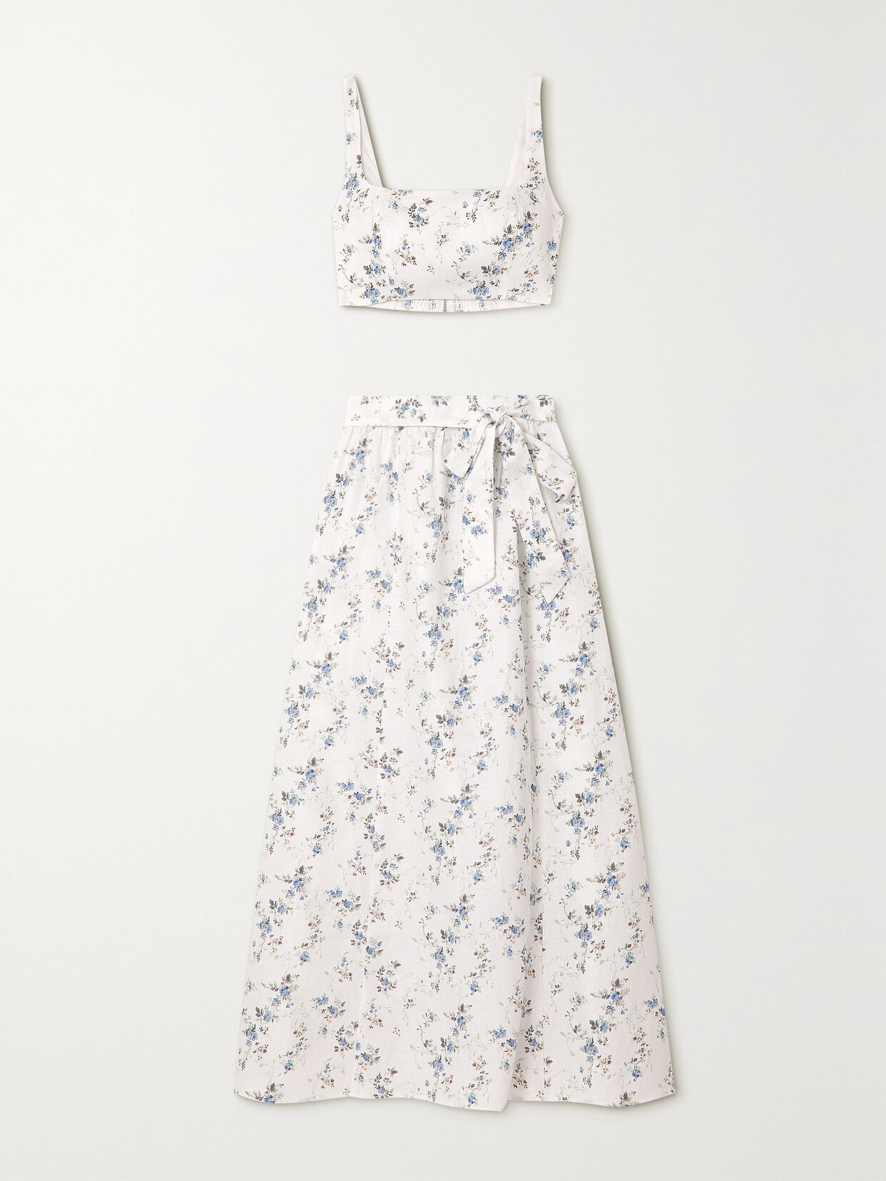 REFORMATION PALM FLORAL-PRINT LINEN TOP AND SKIRT SET