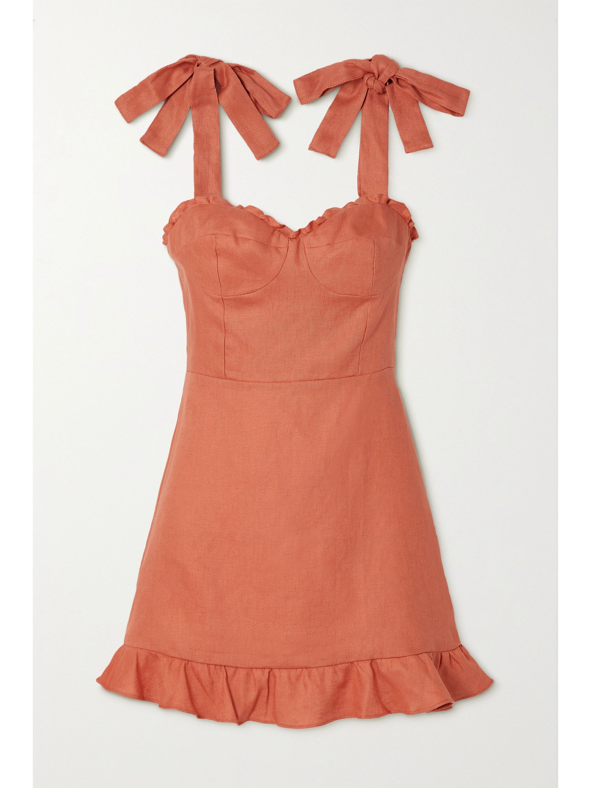 reformation ava ruffle linen mini dress