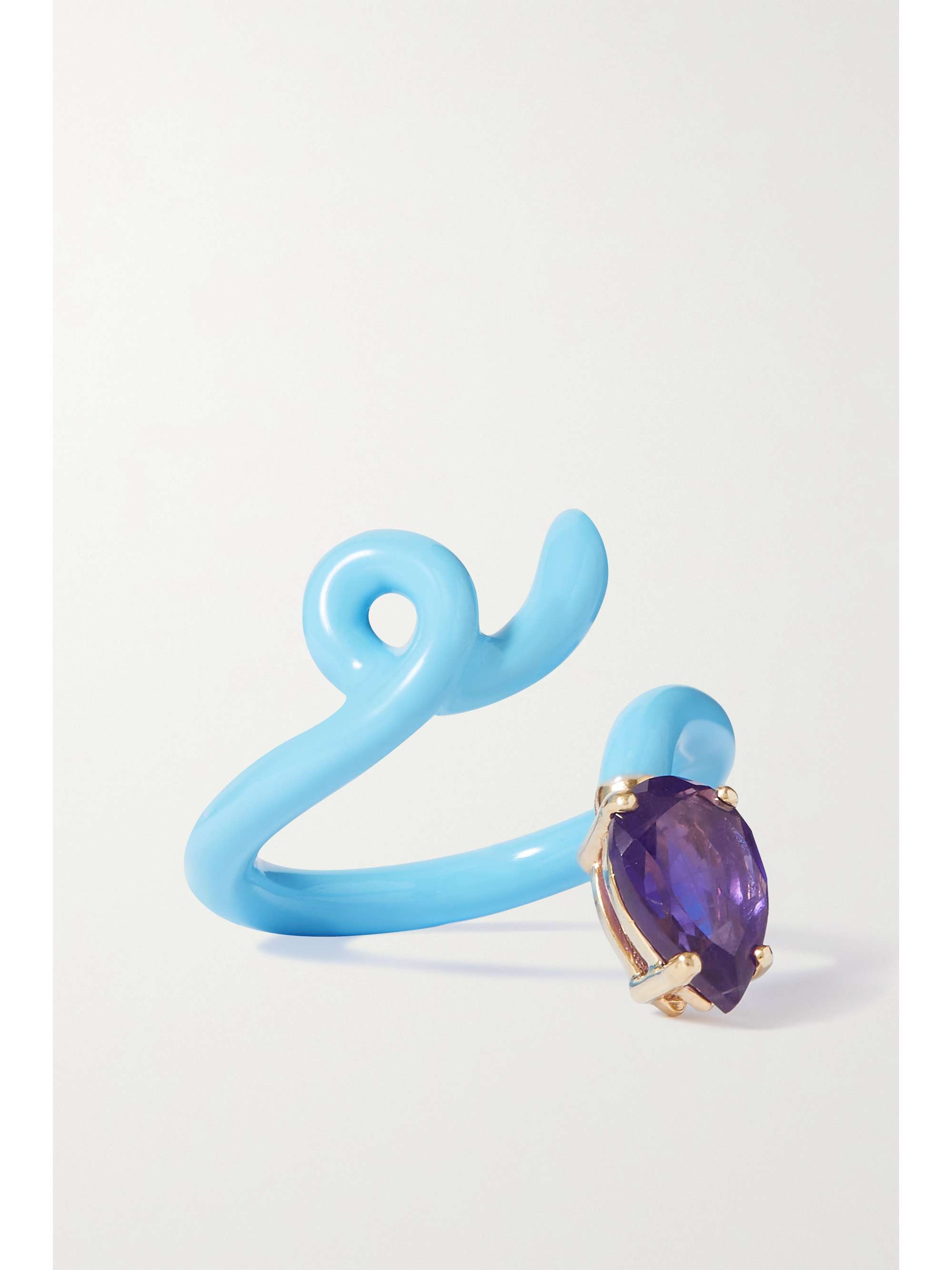 BEA BONGIASCA Baby Vine Tendril gold, enamel and amethyst pinky ring