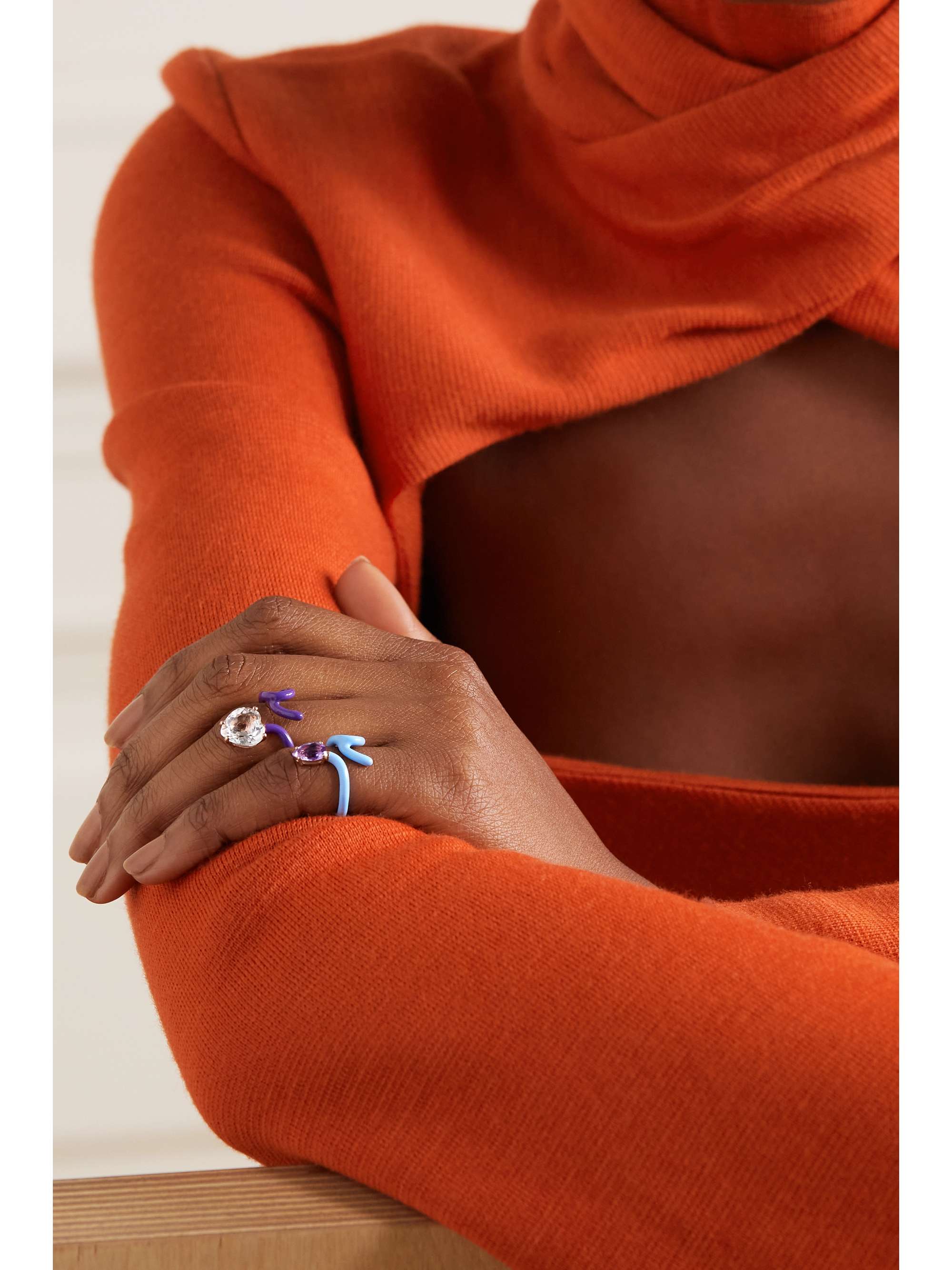 BEA BONGIASCA Baby Vine Tendril gold, enamel and amethyst pinky ring