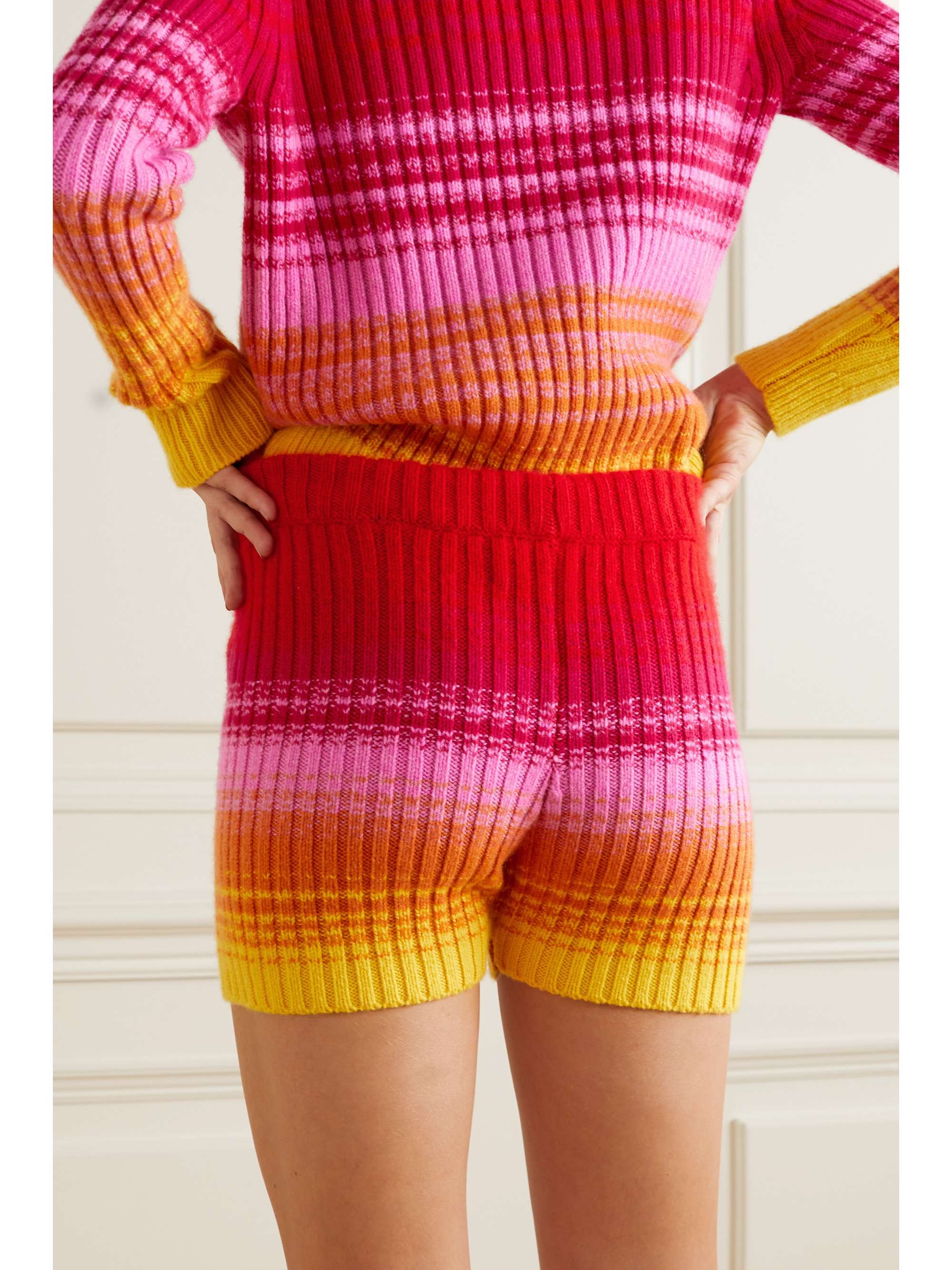 THE ELDER STATESMAN Morphe striped ribbed cashmere shorts