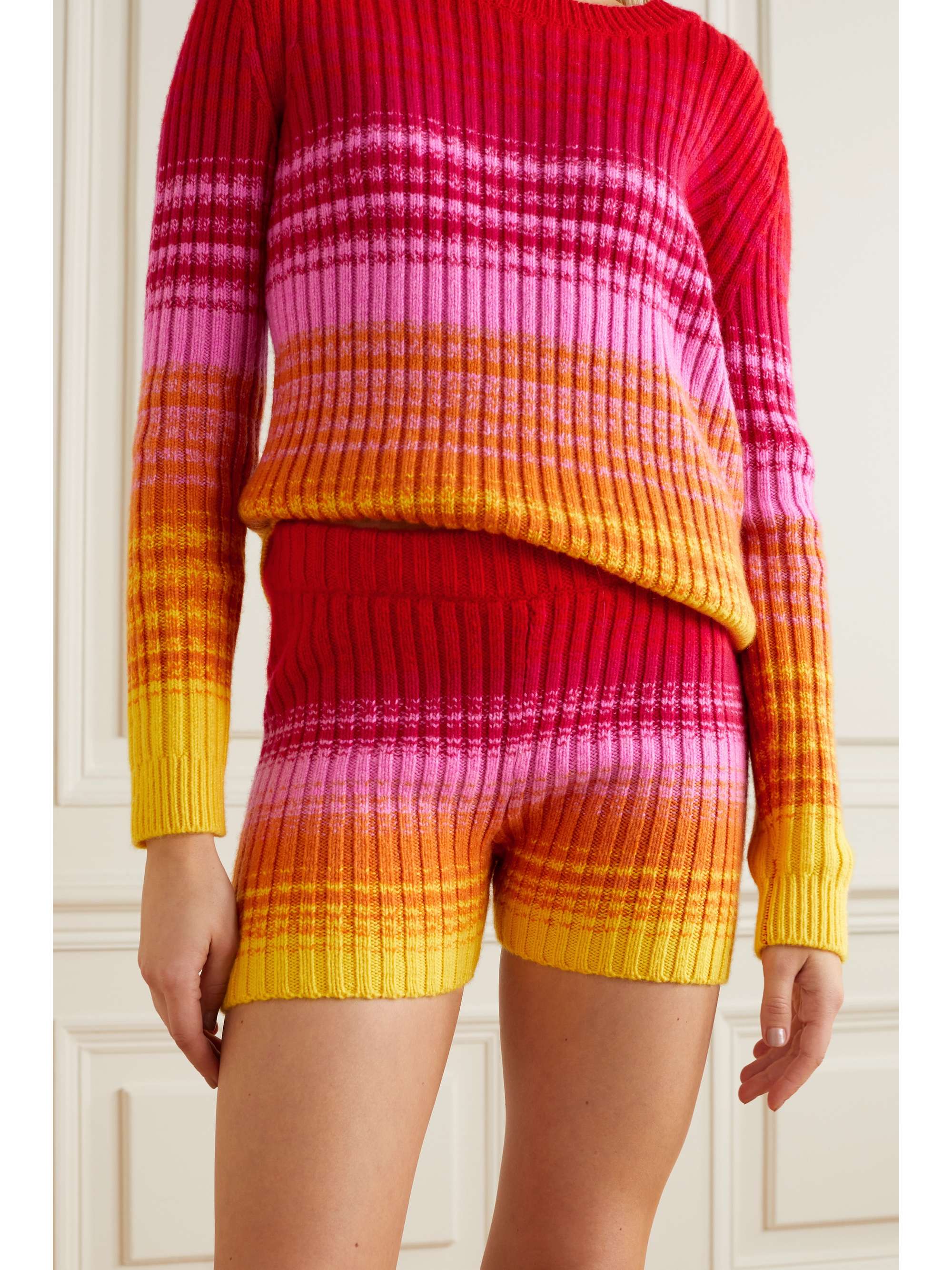 THE ELDER STATESMAN Morphe striped ribbed cashmere shorts