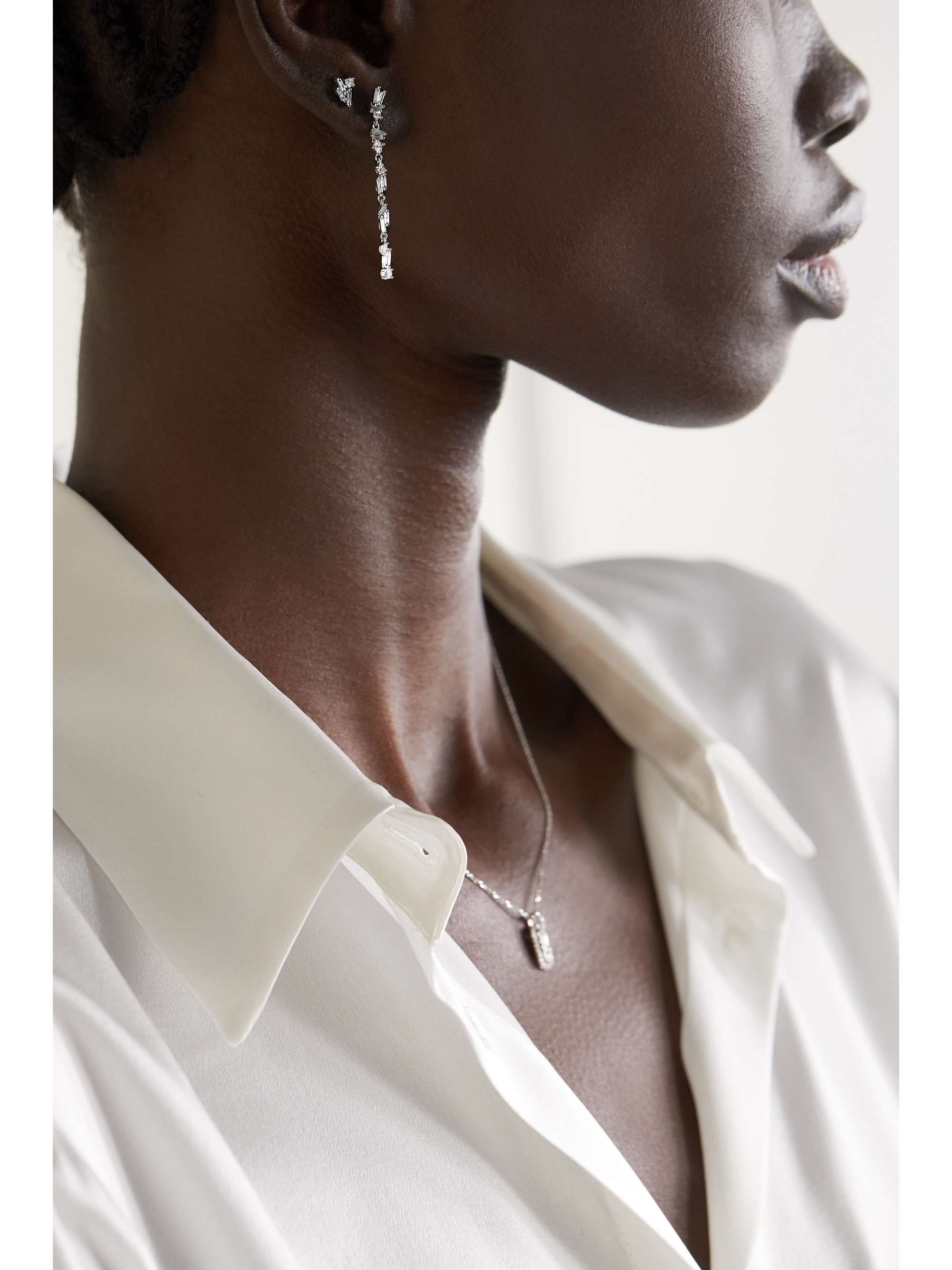 SUZANNE KALAN 18-karat white gold diamond earrings