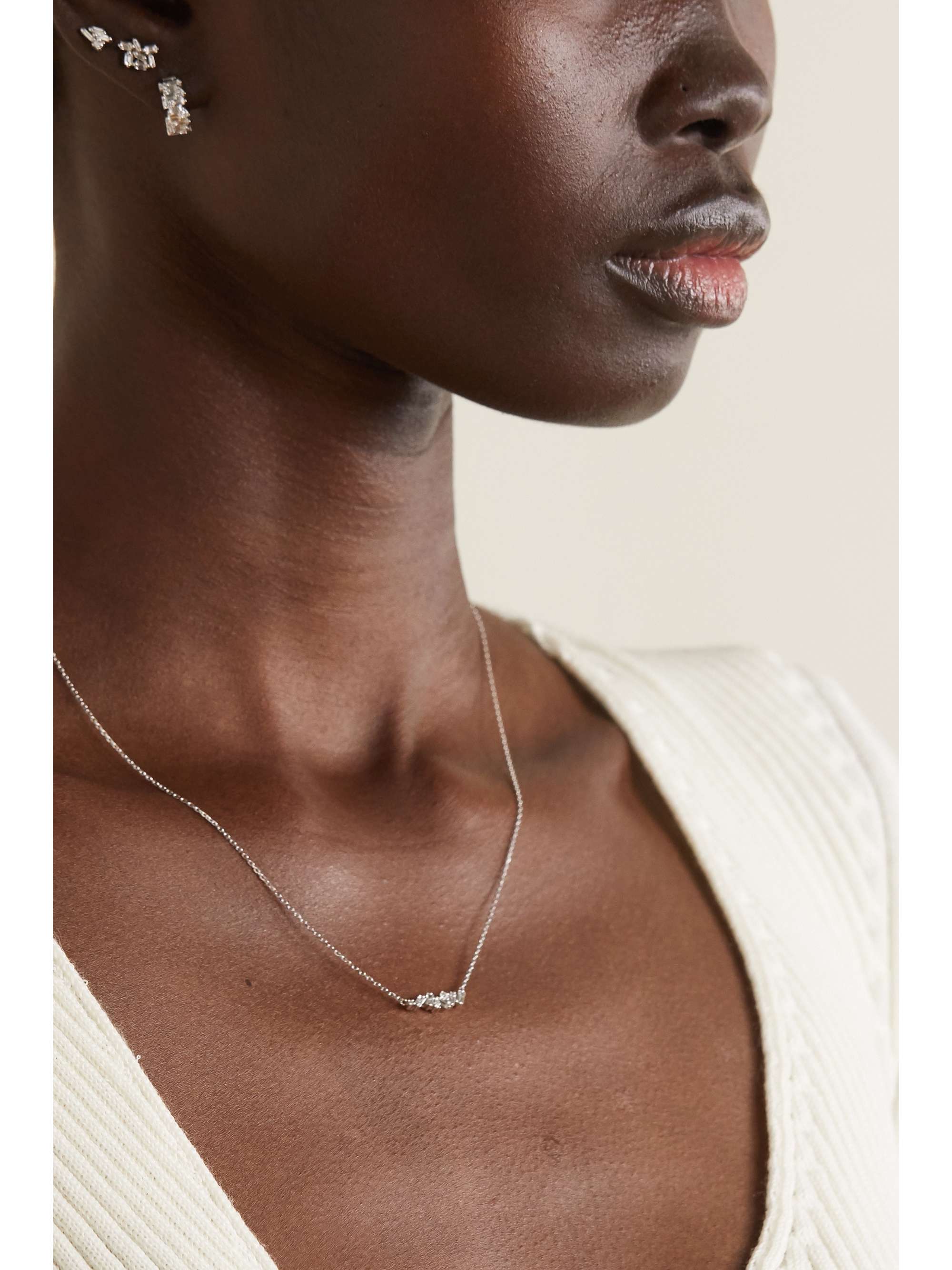 SUZANNE KALAN 18-karat white gold diamond necklace
