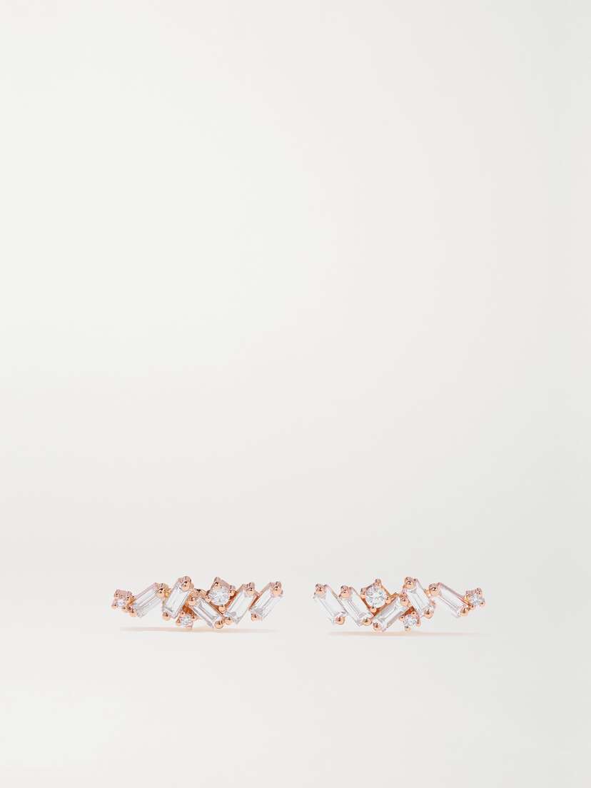 Suzanne Kalan 18-karat Rose Gold Diamond Earrings