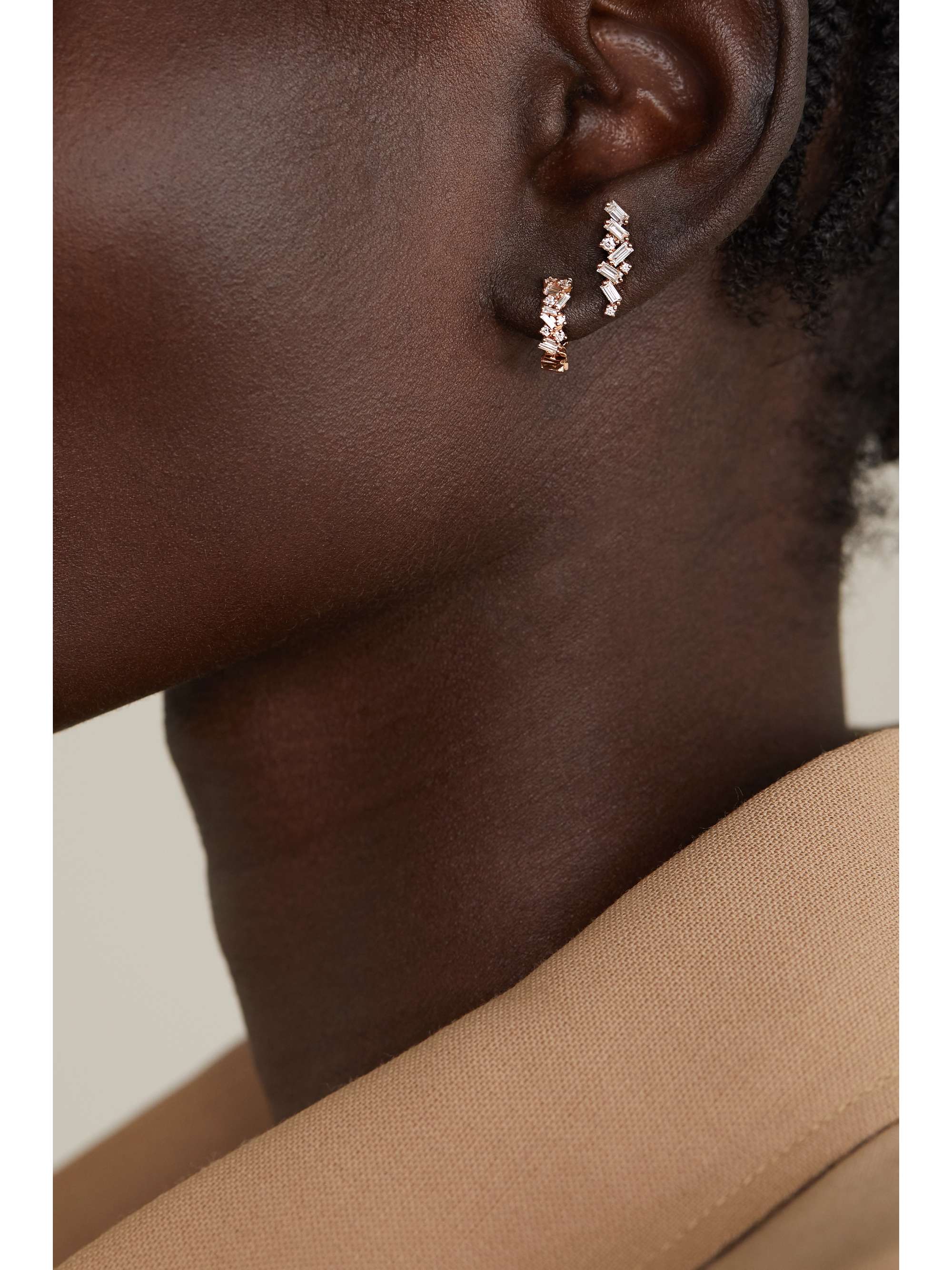 SUZANNE KALAN 18-karat rose gold diamond earrings