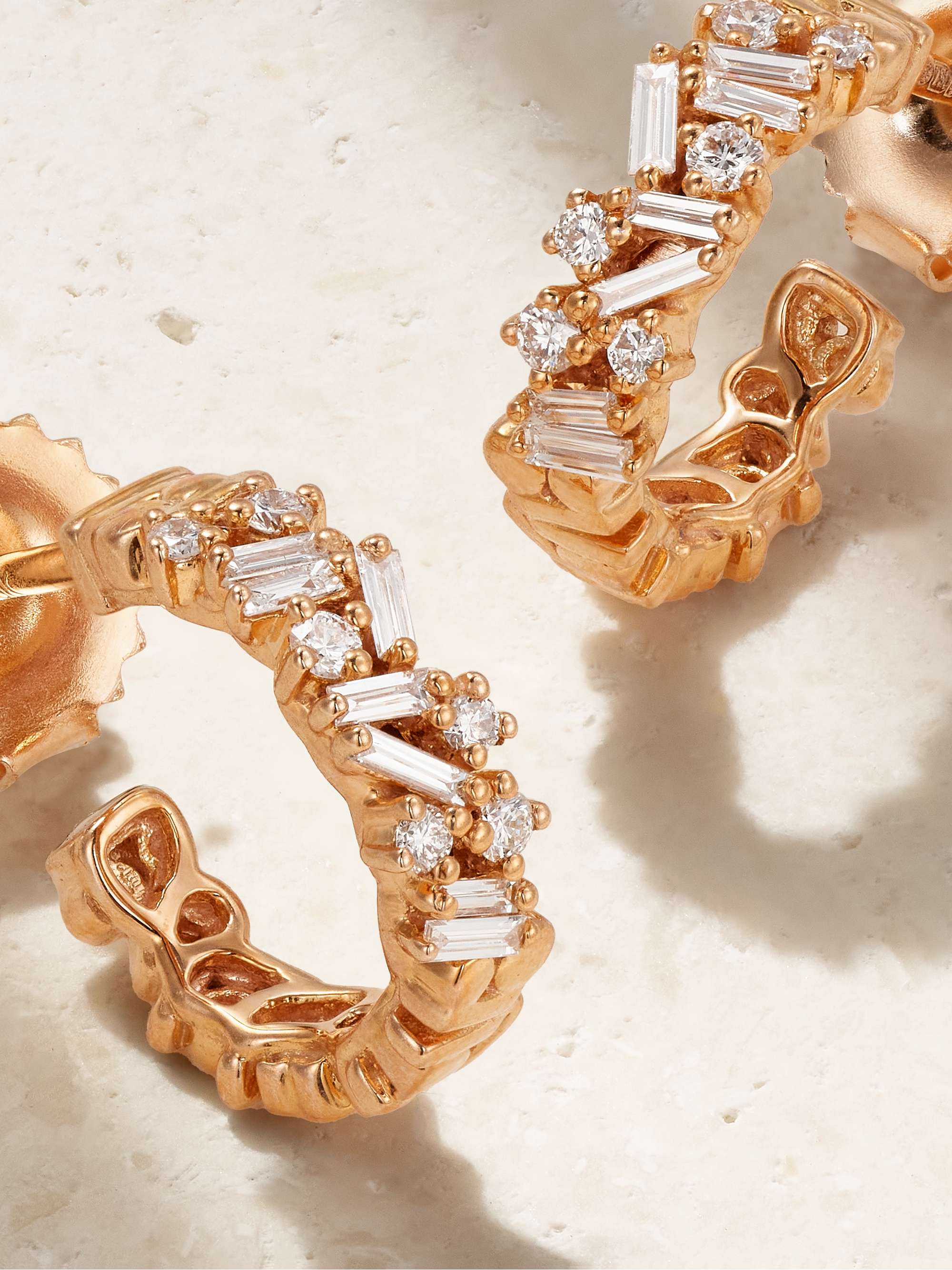 SUZANNE KALAN 18-karat rose gold diamond hoop earrings