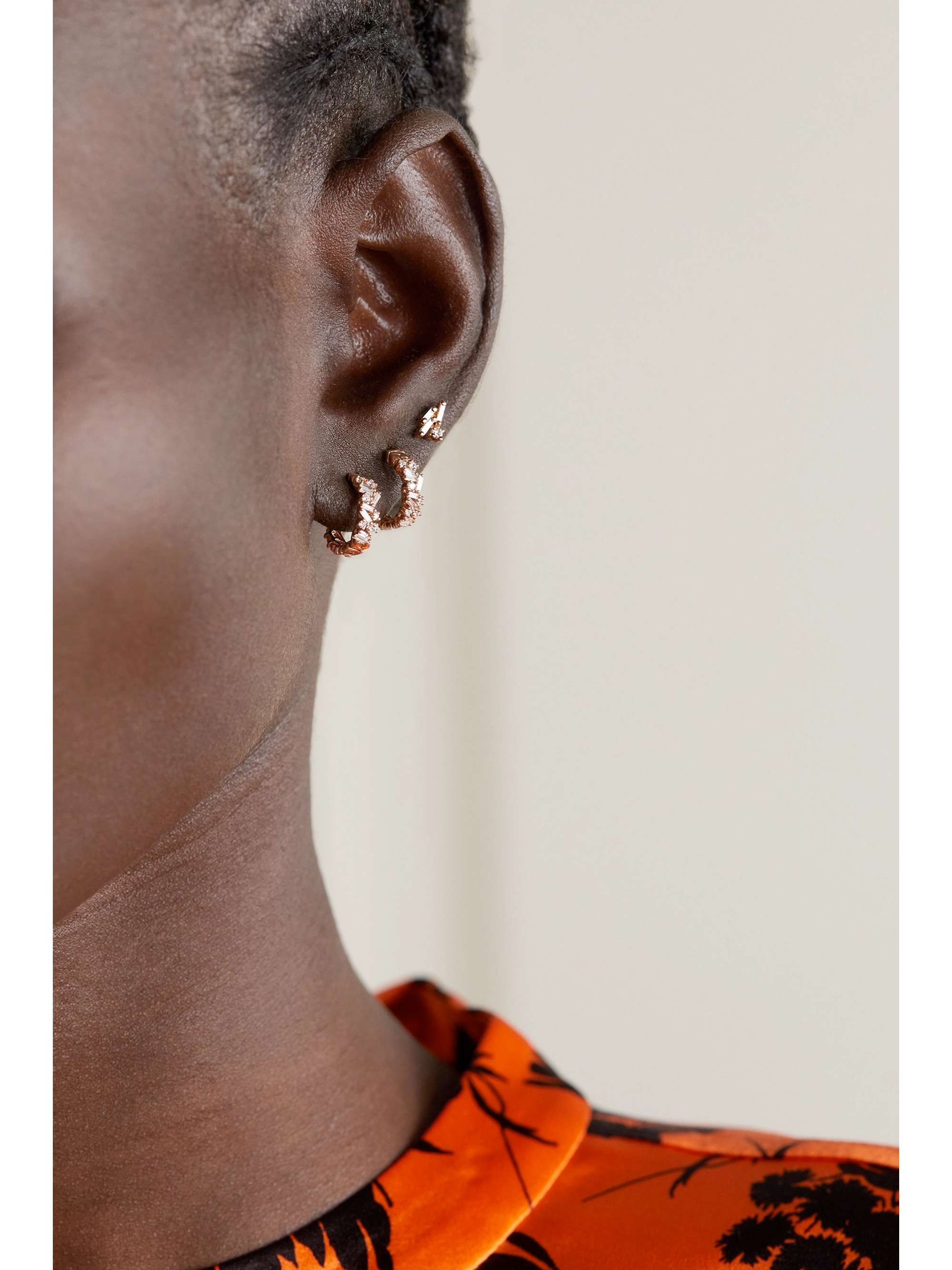 SUZANNE KALAN 18-karat rose gold diamond hoop earrings