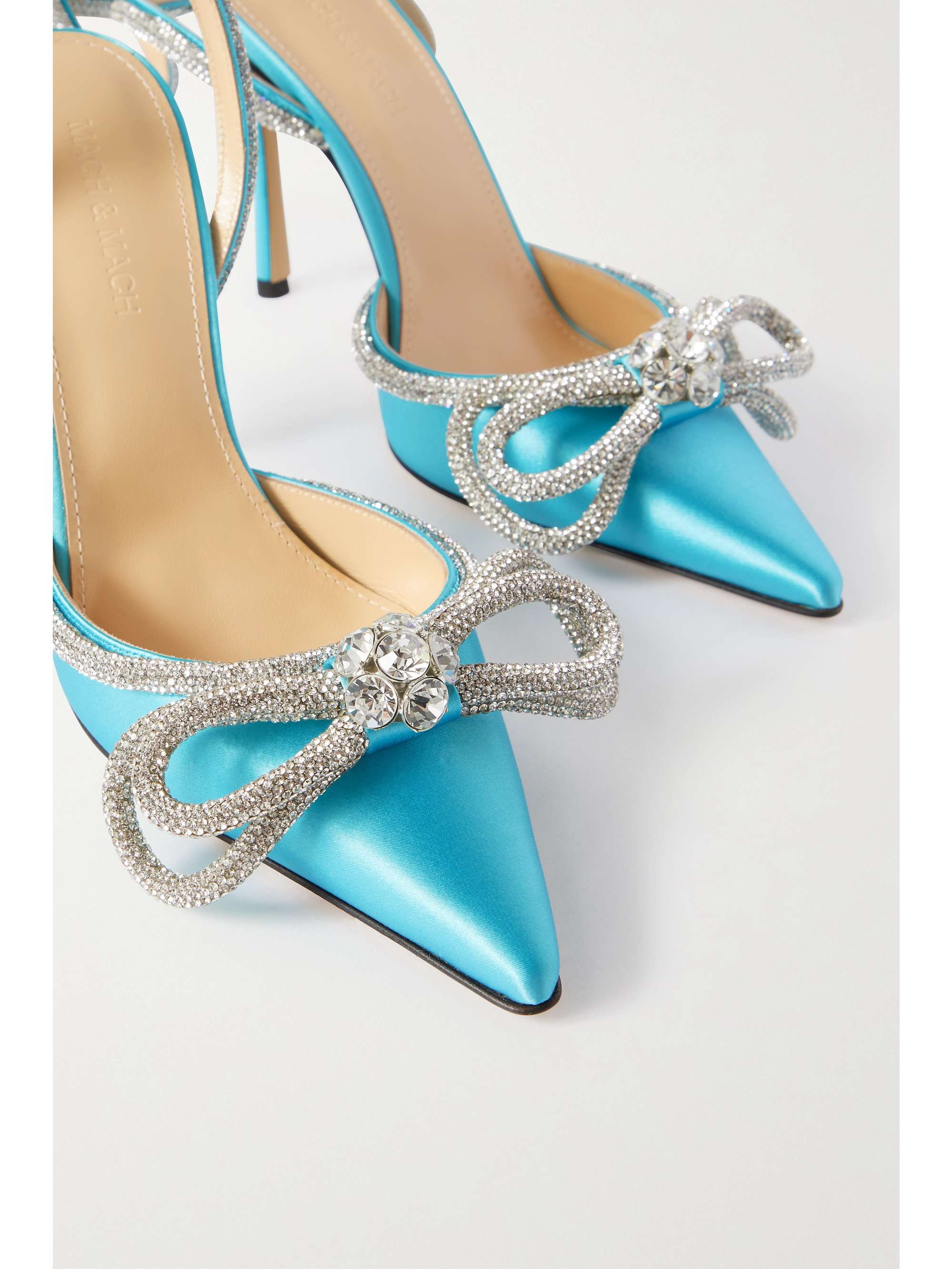 mach & mach double bow embellished satin pumps