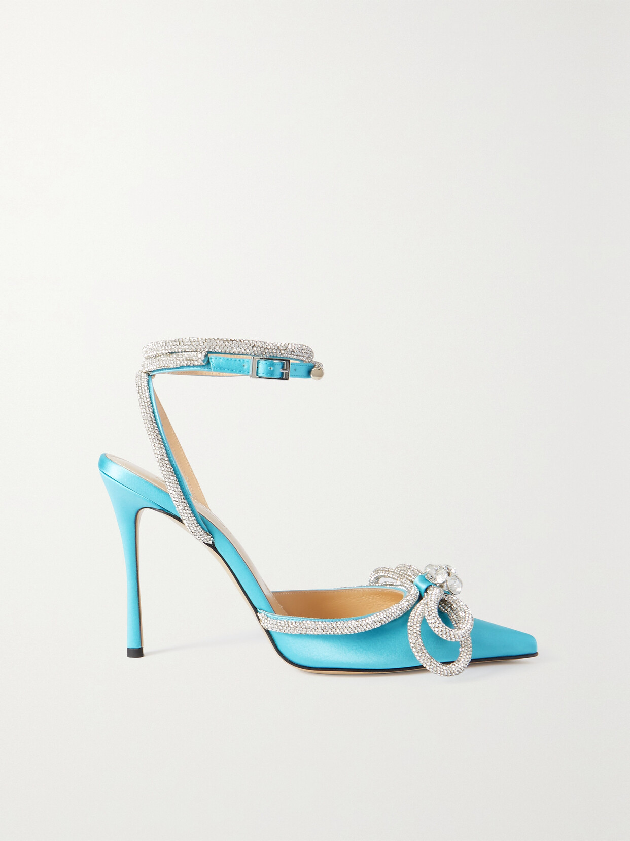 MACH & MACH Double Bow Crystal-embellished Silk-satin Point-toe Pumps - Blue