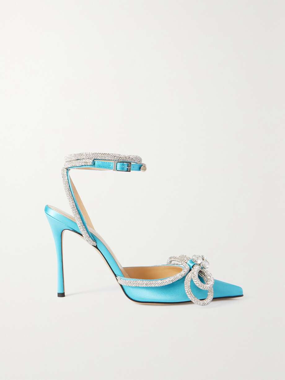 mach & mach double bow embellished satin pumps