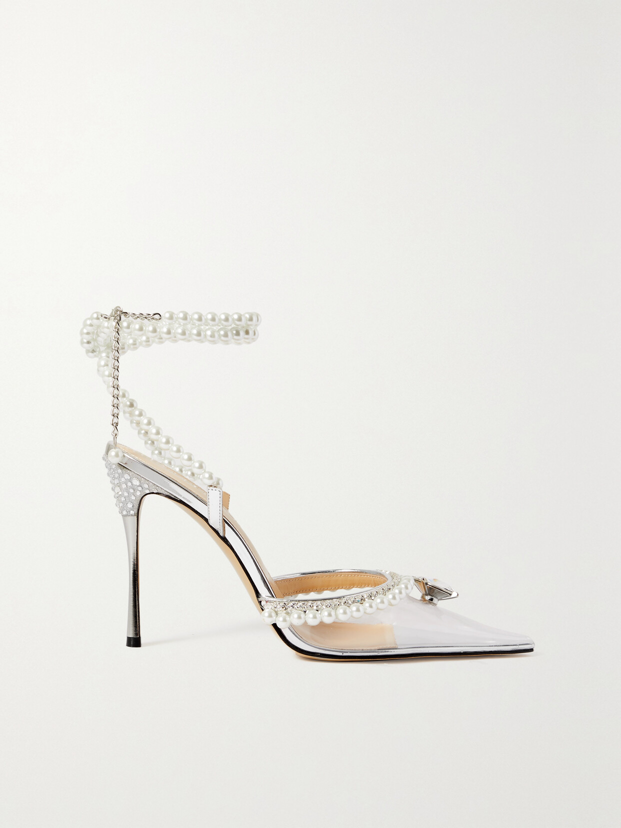 MACH & MACH Diamond Of Elizabeth Embellished Pvc And Patent-leather Sandals - Neutrals