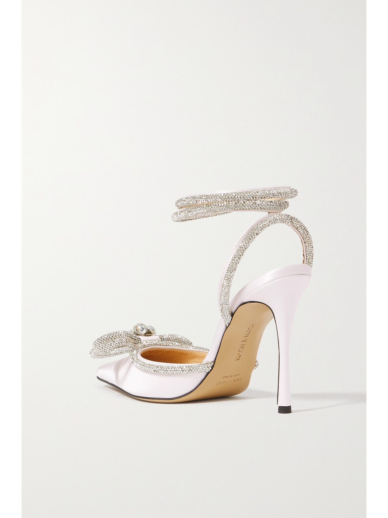 Mach&mach Double Bow Crystal-embellished Silk-satin Point-toe Pumps In White