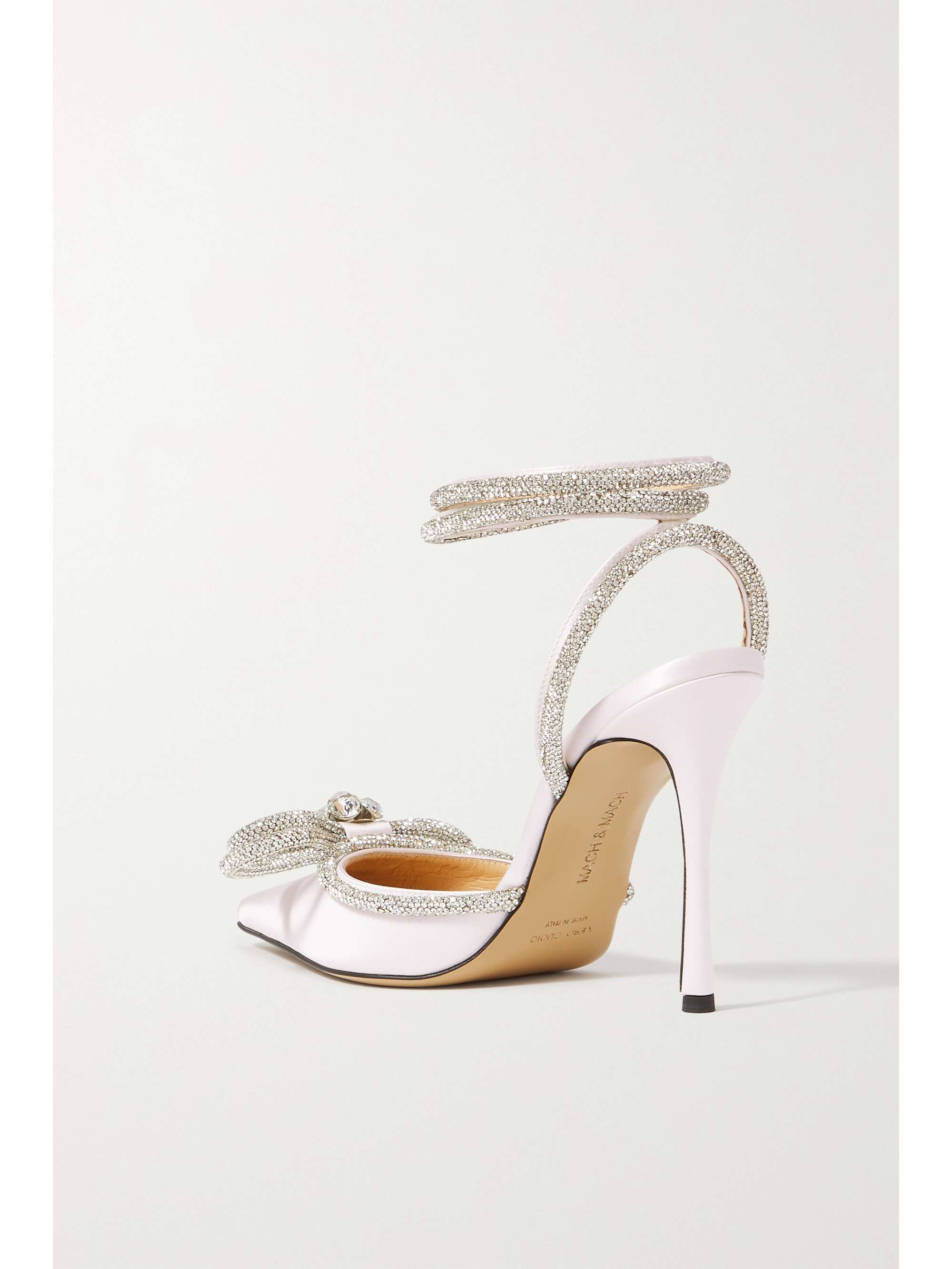 MACH & MACH Double Bow crystal-embellished silk-satin point-toe pumps