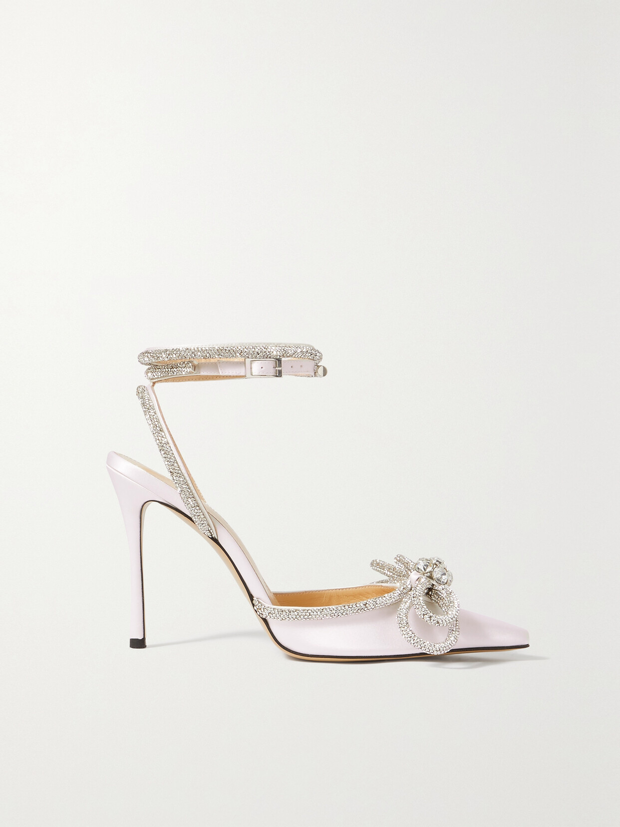 Shop Mach & Mach Double Bow Crystal-embellished Silk-satin Point-toe Pumps In White