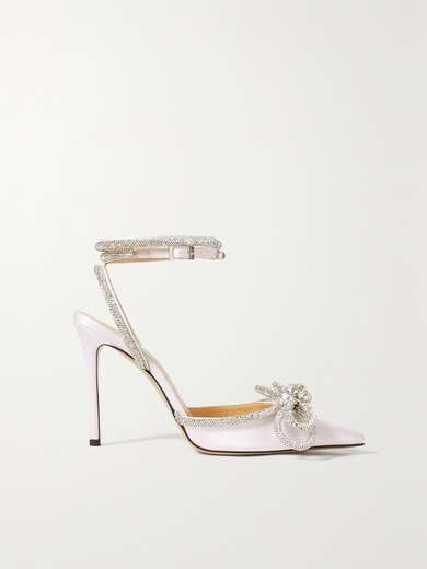 mach & mach double bow crystal embellished satin pumps