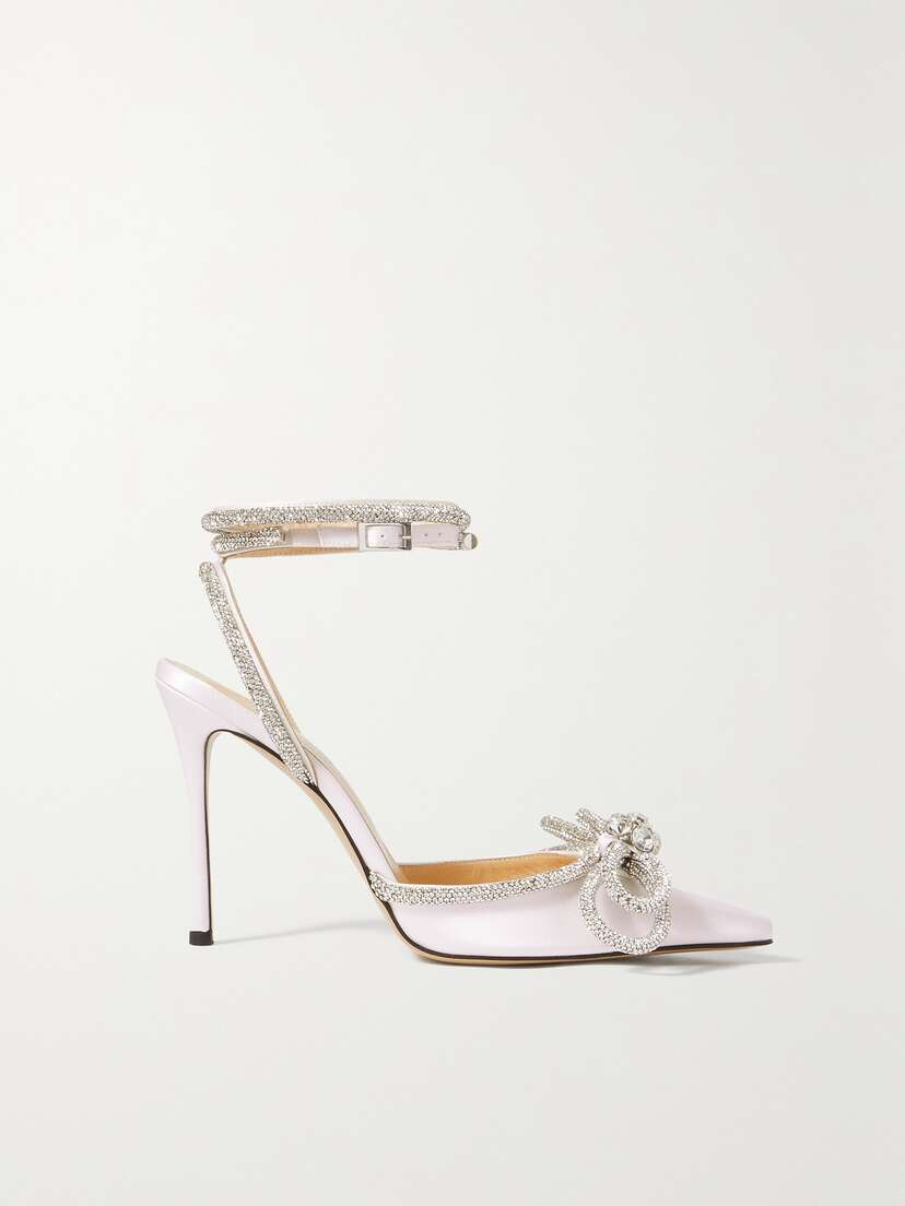 Mach & Mach Double Bow Crystal-embellished Silk-satin Point-toe Pumps