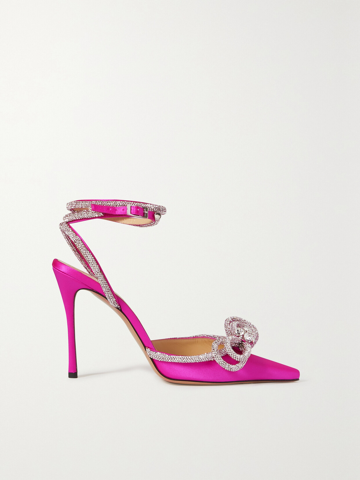 Shop Mach & Mach Double Bow Crystal-embellished Silk-satin Point-toe Pumps In Pink