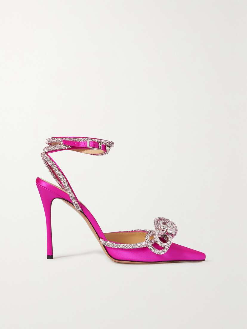 Mach & Mach Double Bow Crystal-embellished Silk-satin Point-toe Pumps