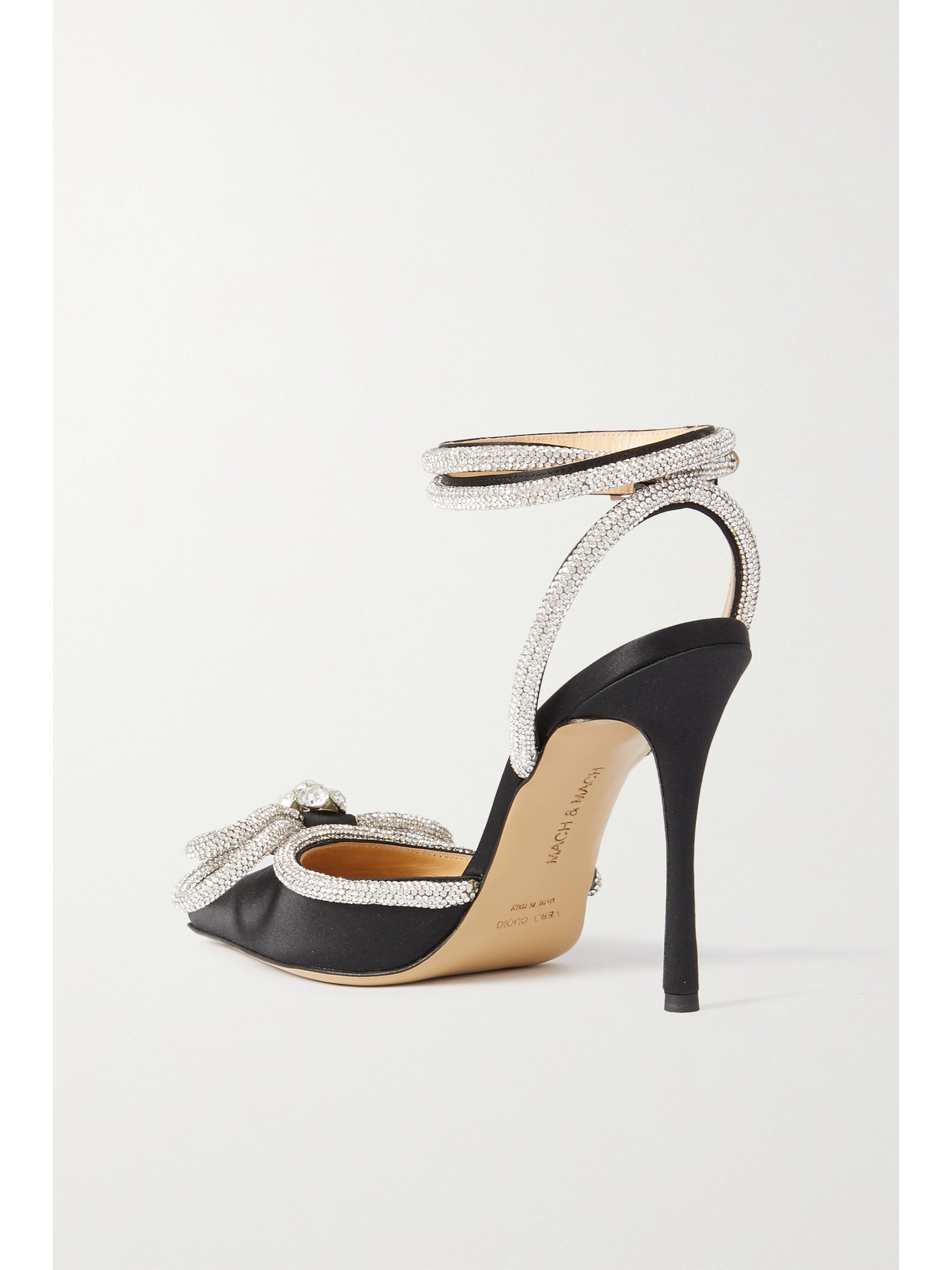 Shop Mach & Mach Double Bow Crystal-embellished Silk-satin Point-toe Pumps In Black