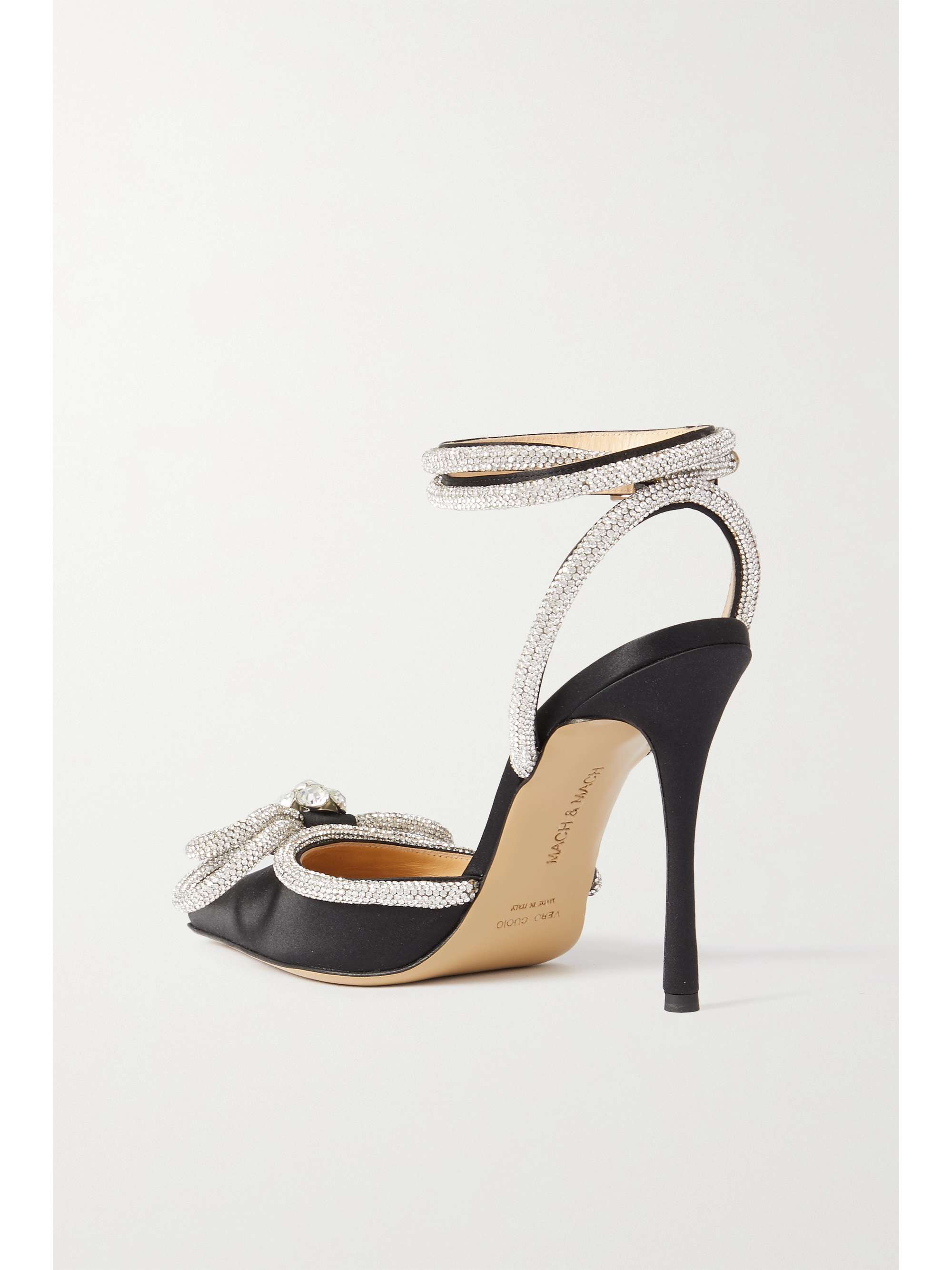 mach & mach double bow crystal embellished satin pumps