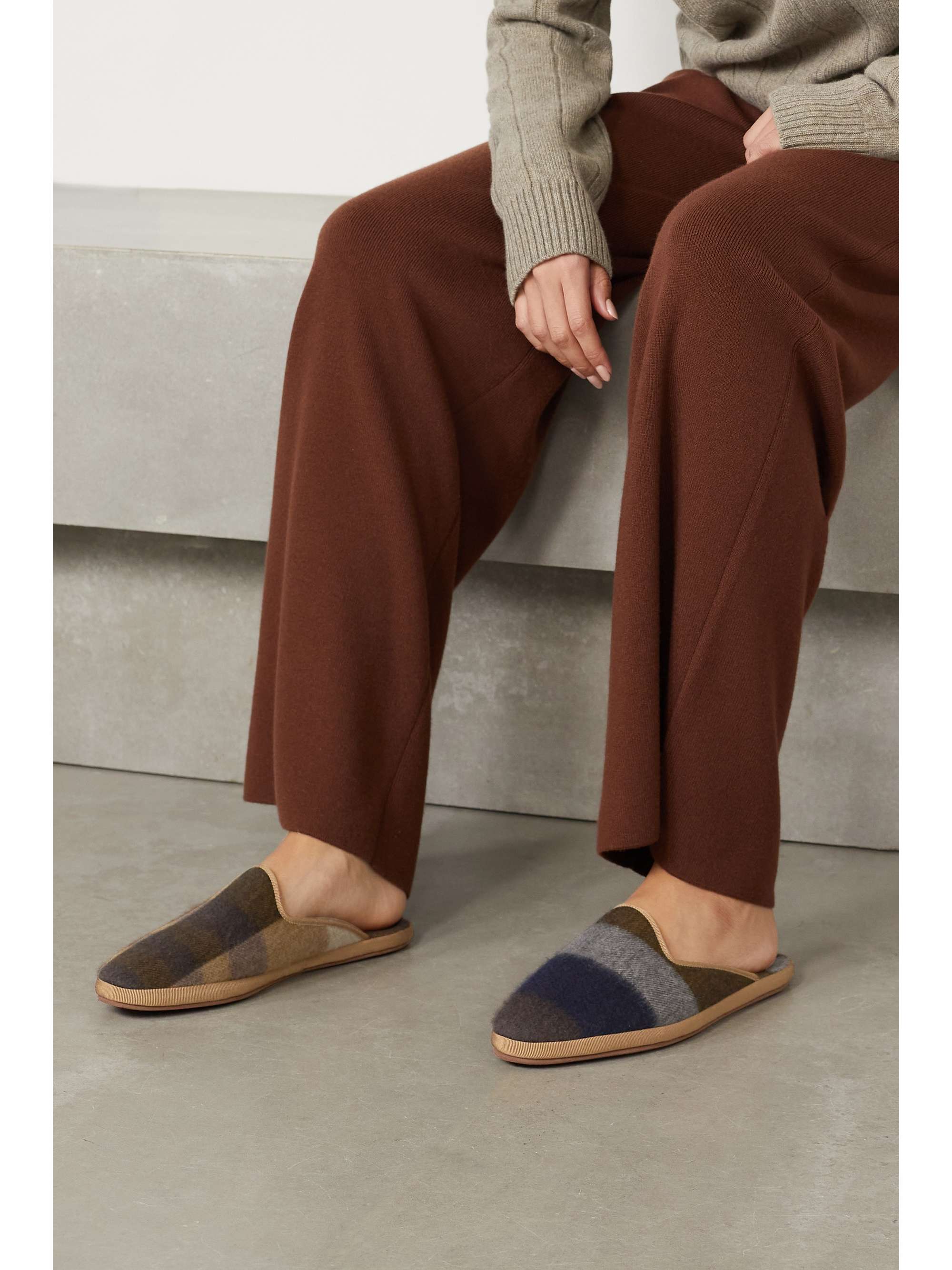 LORO PIANA Open Venice checked cashmere slippers