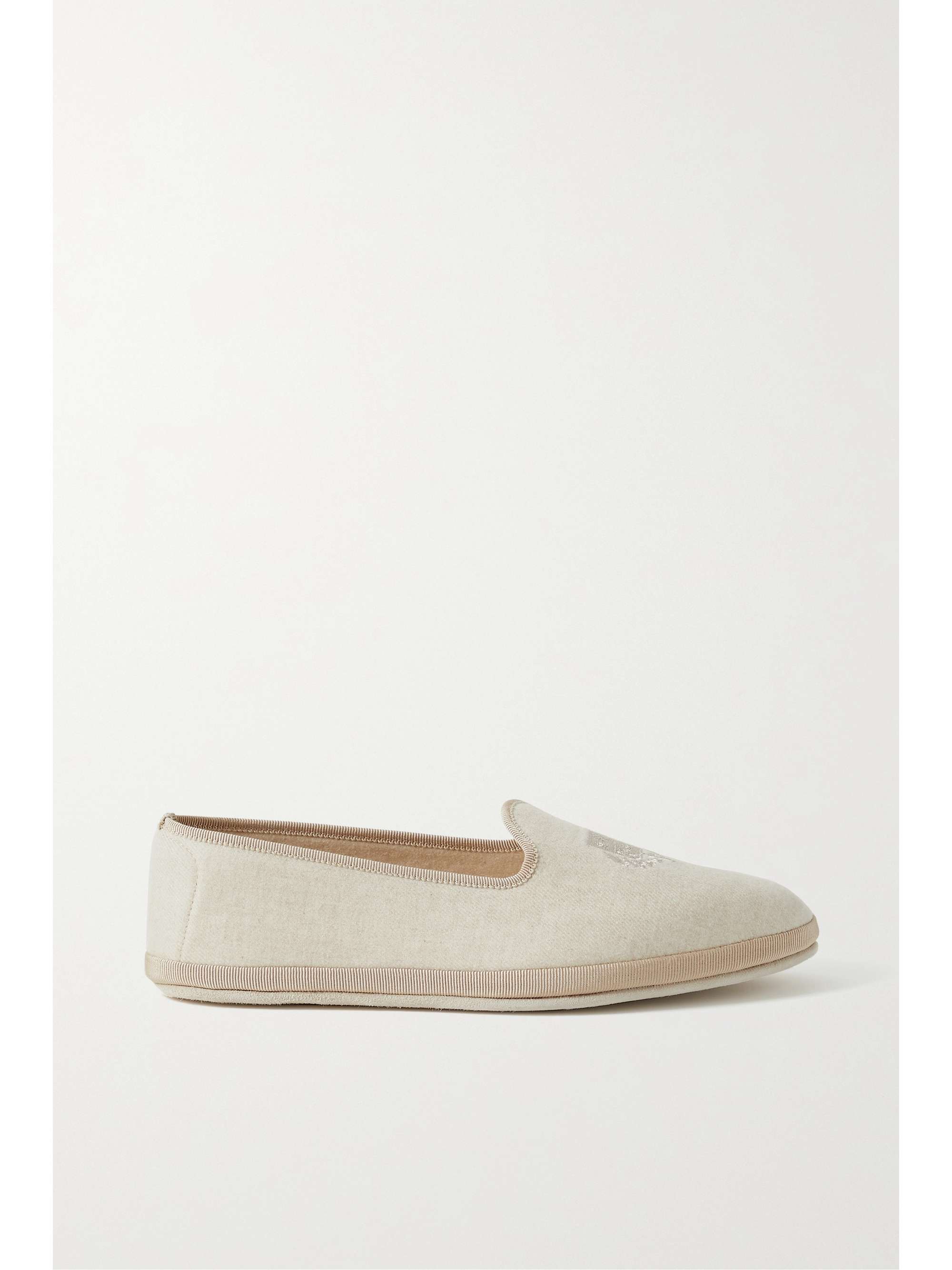 LORO PIANA Venice embroidered cashmere-blend flannel slippers