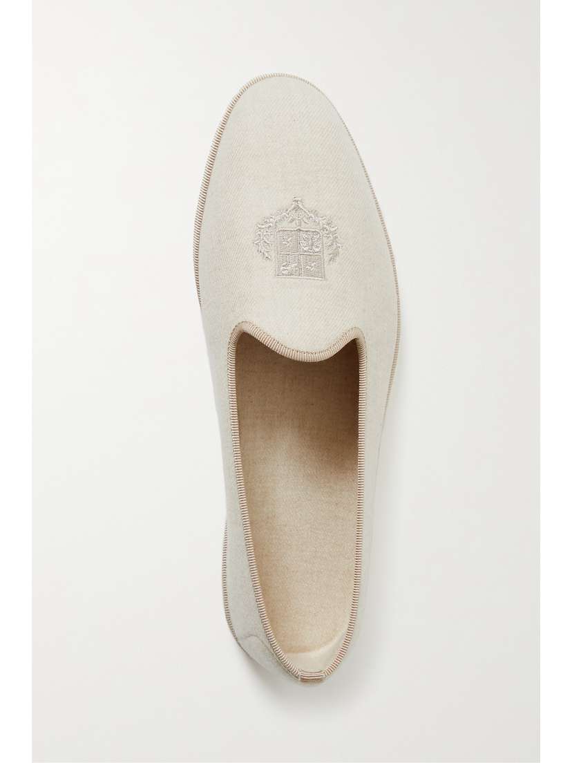 Loro Piana Venice Embroidered Cashmere-blend Flannel Slippers