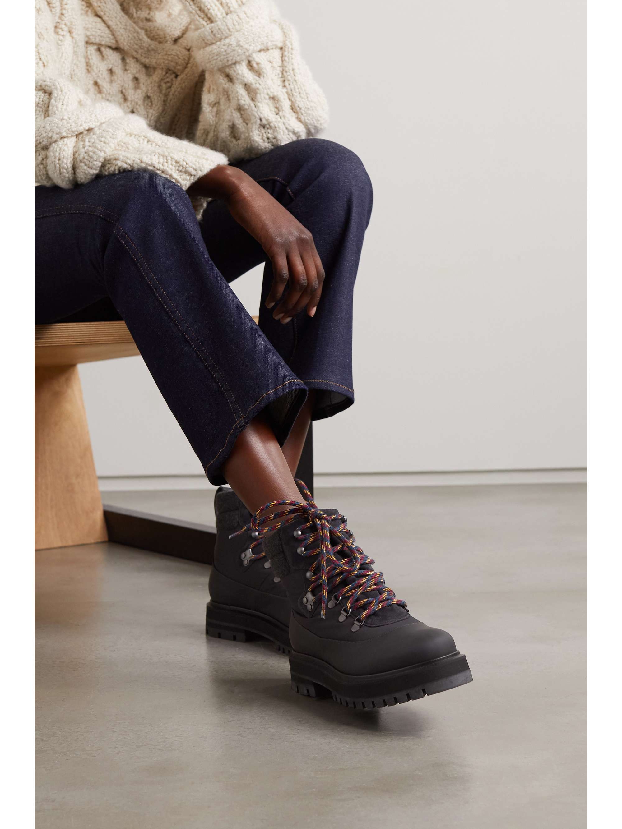 LORO PIANA Toula suede and felt-trimmed twill and leather ankle boots