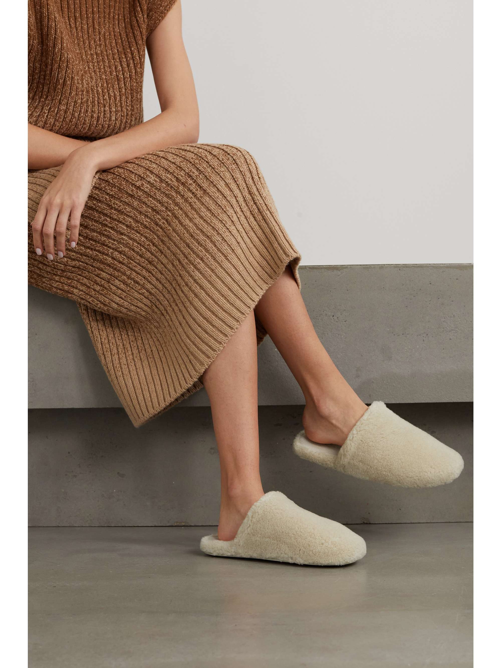 LORO PIANA Wintercozy cashmere and silk-blend faux shearling slippers