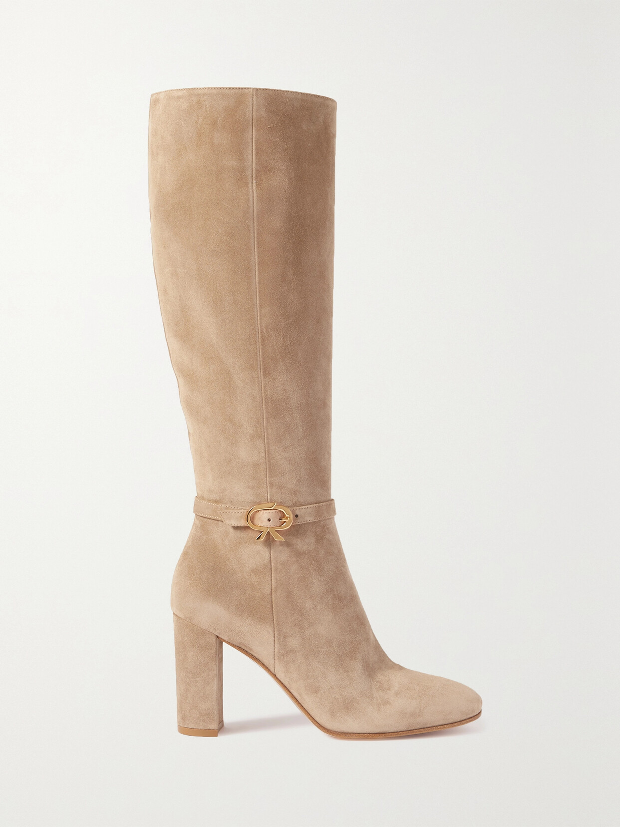 Gianvito Rossi Ribbon 85 Buckled Suede Knee Boots - Neutrals